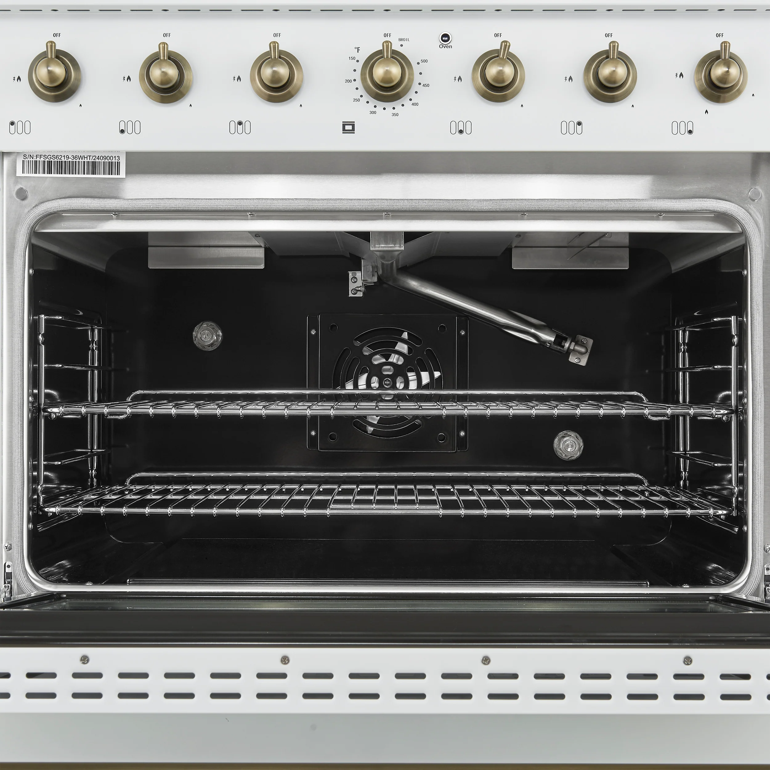 Forno Antico 36-Inch Freestanding Gas Range, White, Antique Brass Design, 6 Burners, Convection Oven, Energy Efficient - Image 3