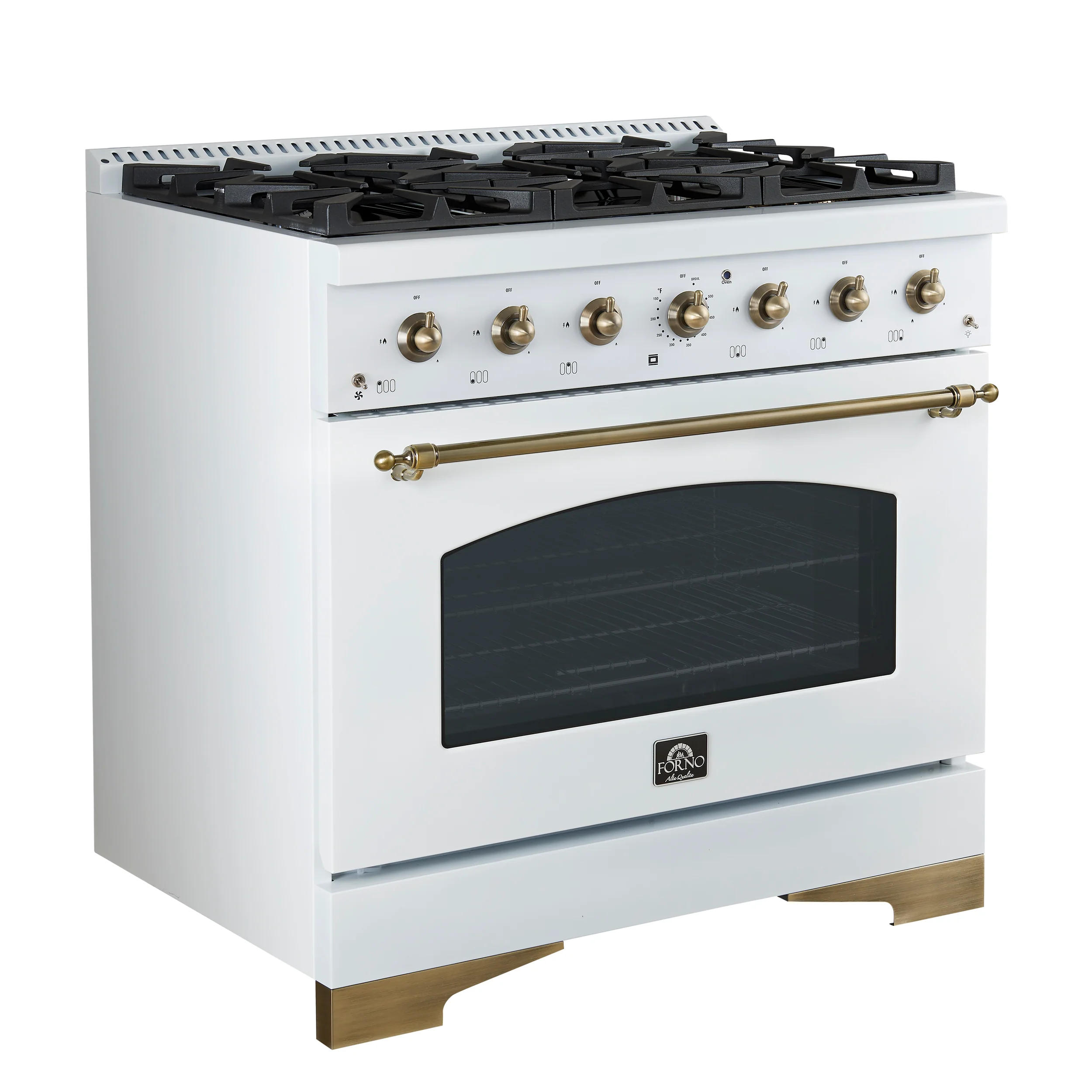 Forno Antico 36-Inch Freestanding Gas Range, White, Antique Brass Design, 6 Burners, Convection Oven, Energy Efficient - Image 6