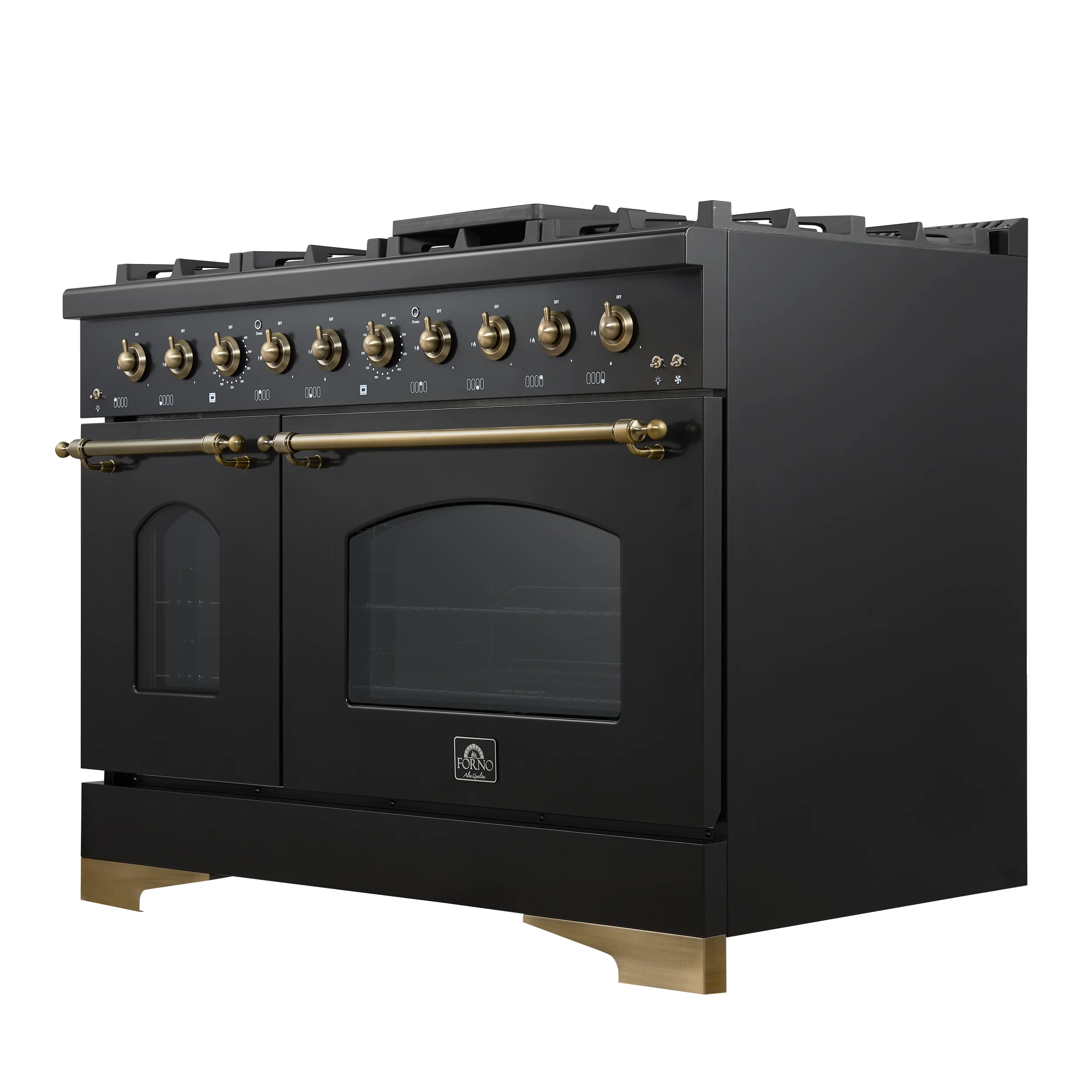 Forno Antico 48-Inch Freestanding Gas Range, Black, Antique Brass Design, 8 Burners, Griddle, Double Ovens, Energy Efficient - Image 10