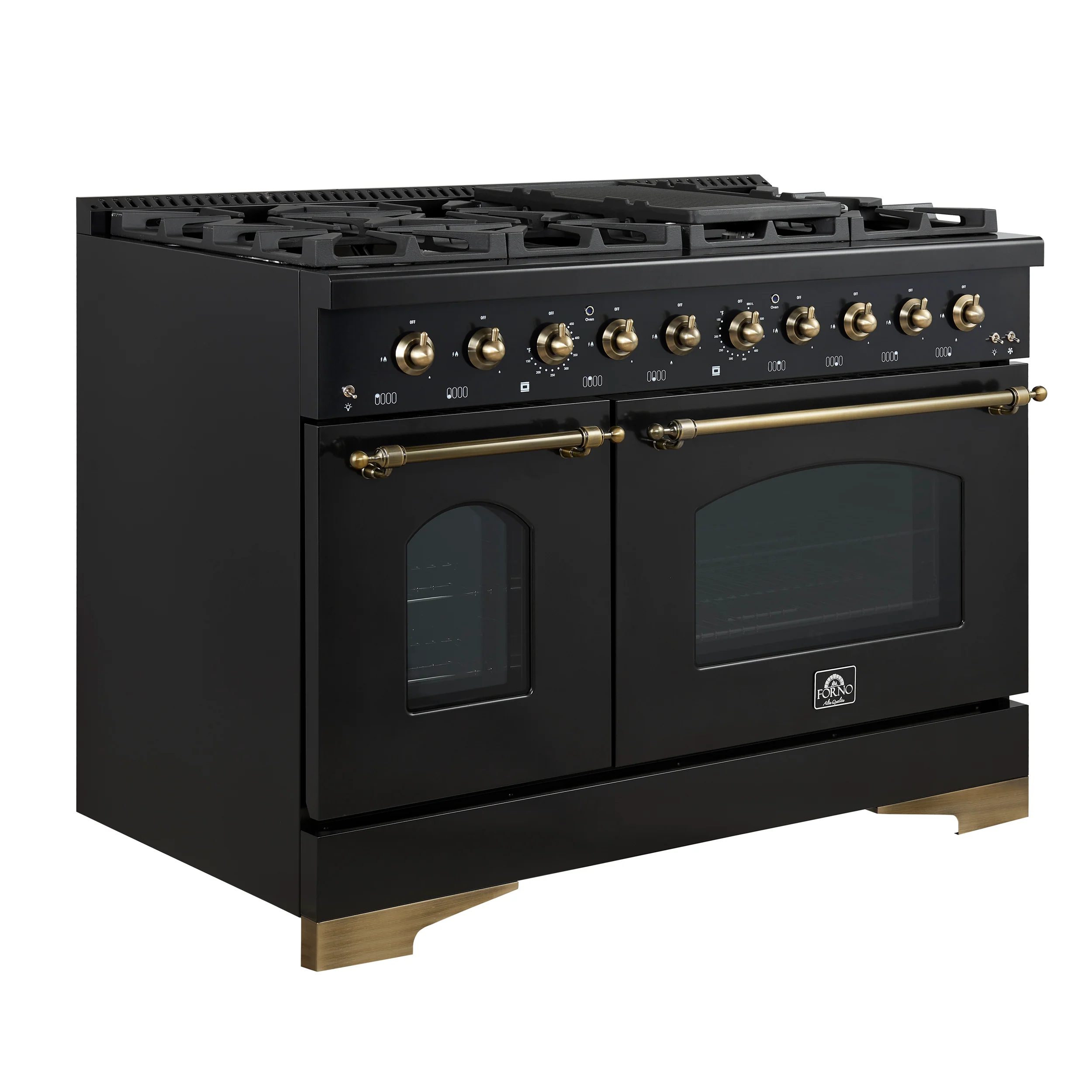 Forno Antico 48-Inch Freestanding Gas Range, Black, Antique Brass Design, 8 Burners, Griddle, Double Ovens, Energy Efficient - Image 6
