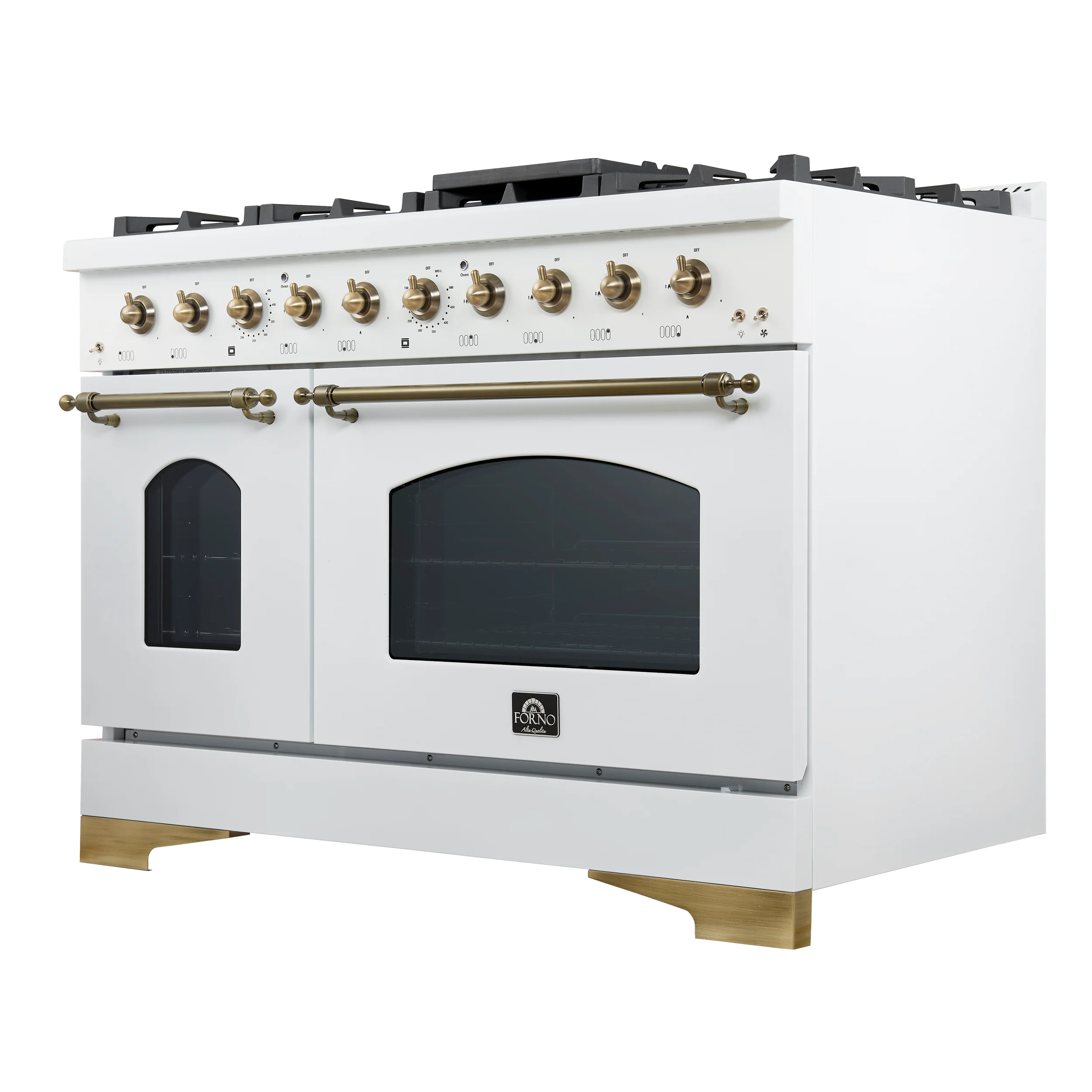 Forno Antico 48-Inch Freestanding Gas Range, White, Antique Brass Design, 8 Burners, Griddle, Double Ovens, Energy Efficient - Image 11
