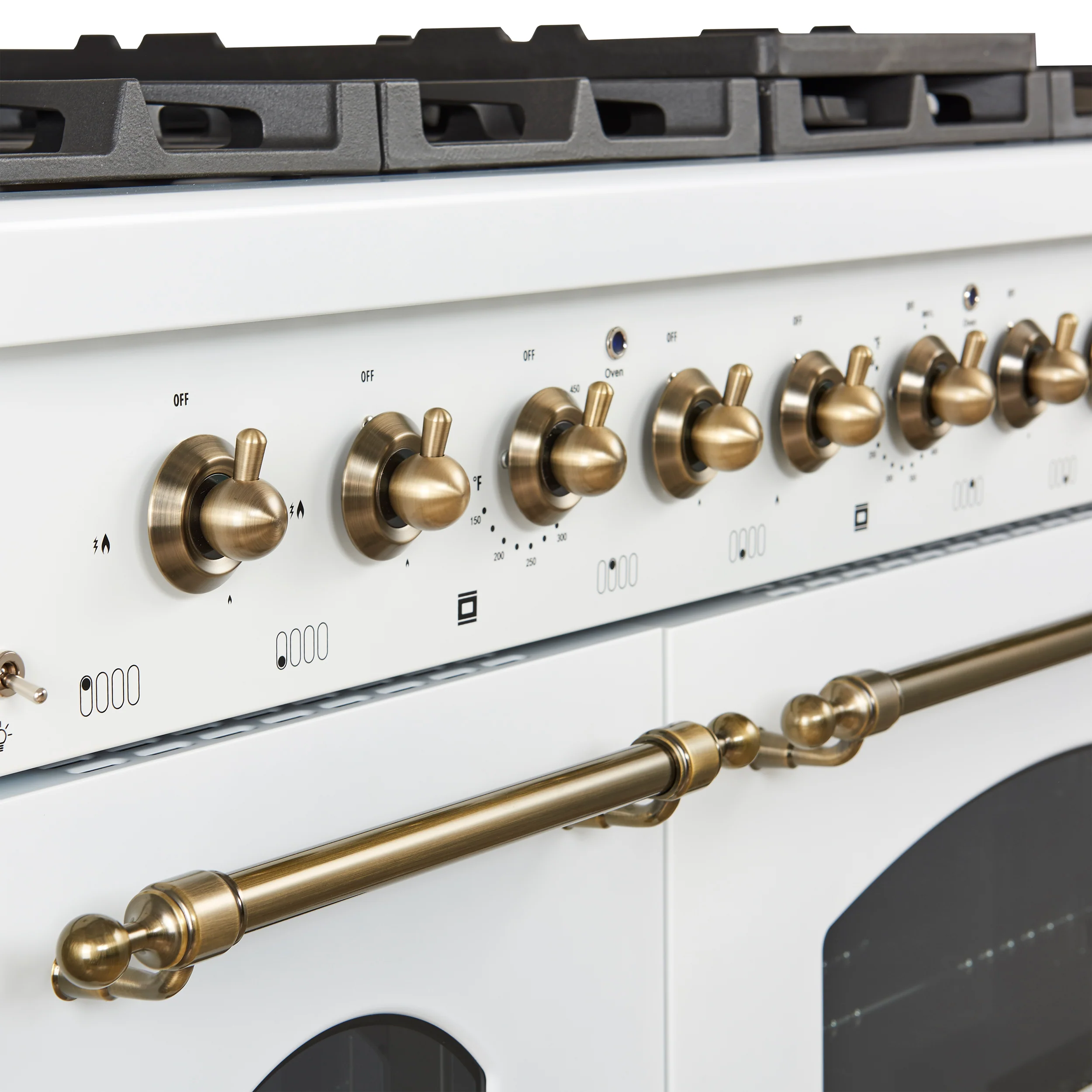 Forno Antico 48-Inch Freestanding Gas Range, White, Antique Brass Design, 8 Burners, Griddle, Double Ovens, Energy Efficient - Image 2