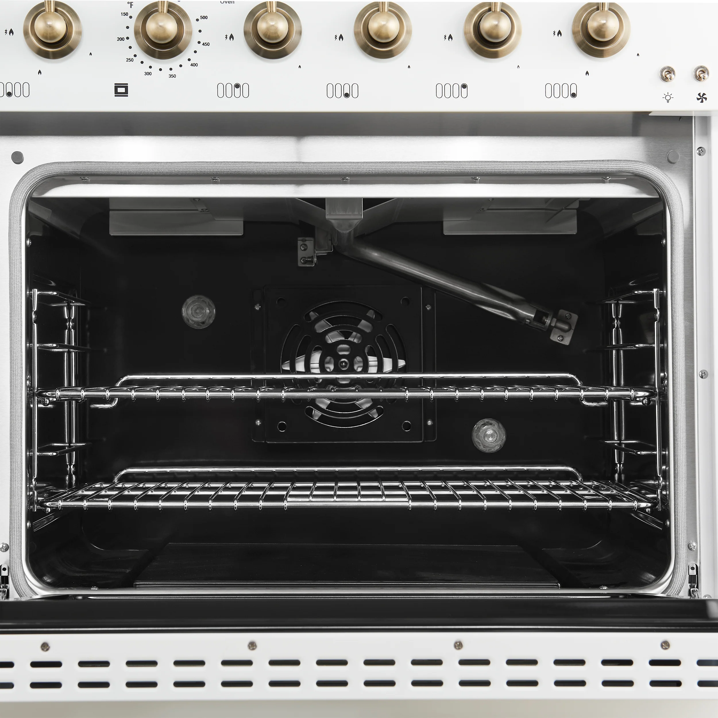 Forno Antico 48-Inch Freestanding Gas Range, White, Antique Brass Design, 8 Burners, Griddle, Double Ovens, Energy Efficient - Image 7