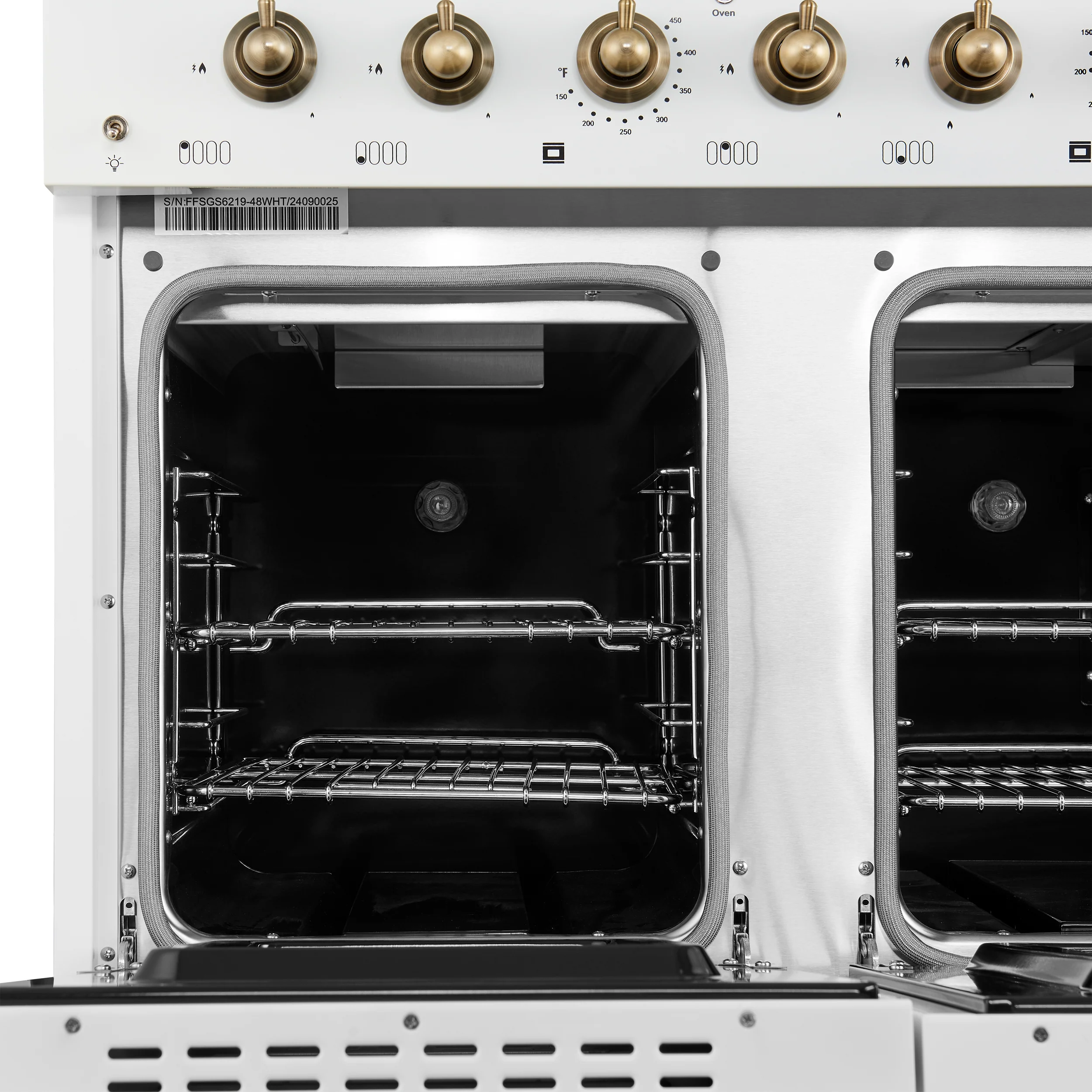 Forno Antico 48-Inch Freestanding Gas Range, White, Antique Brass Design, 8 Burners, Griddle, Double Ovens, Energy Efficient - Image 8