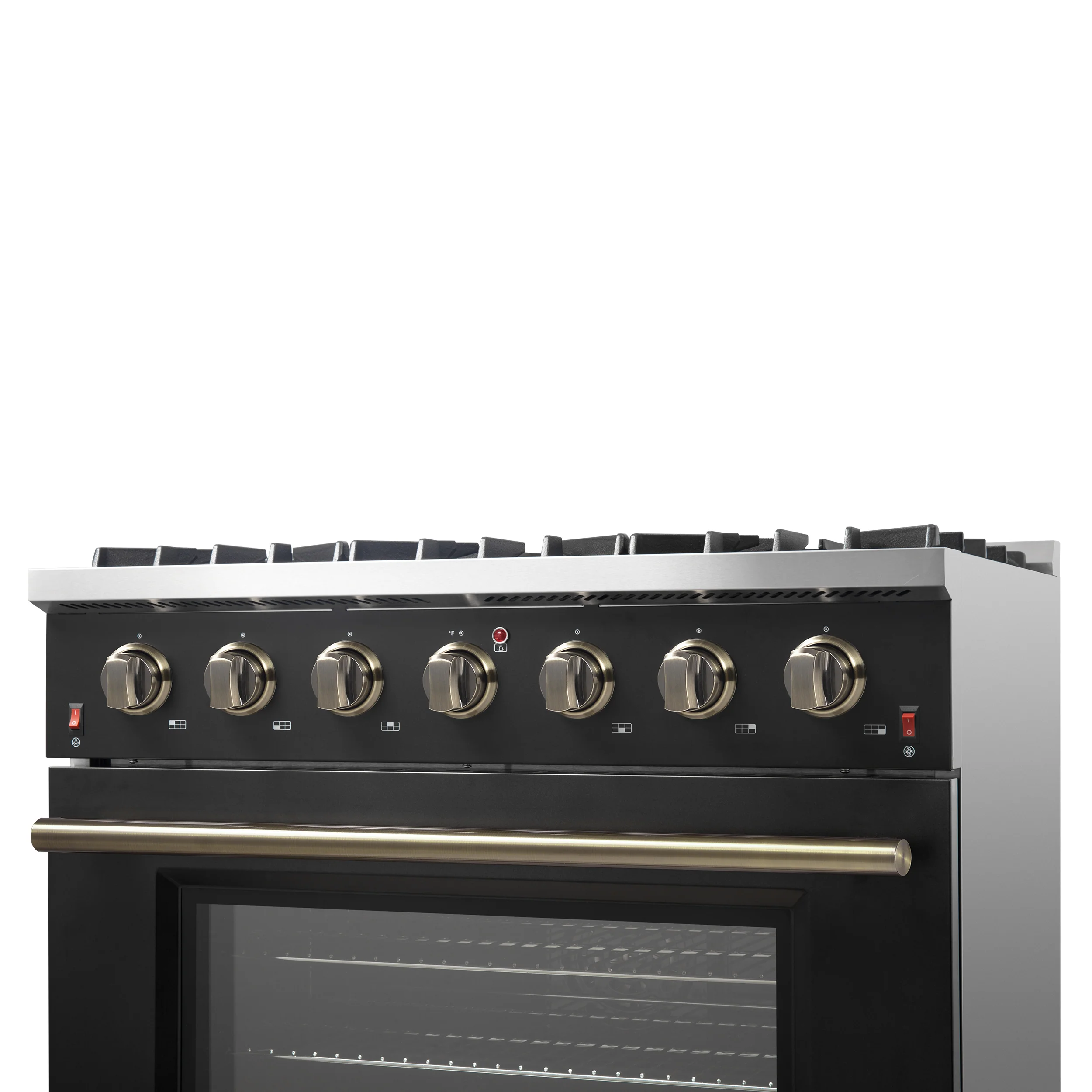 Forno Galiano 36-inch Freestanding Gas Range in Black with Antique Brass Design, 6 Burners, 83,000 BTU, 5.36 cu.ft. Convection Oven - Image 12