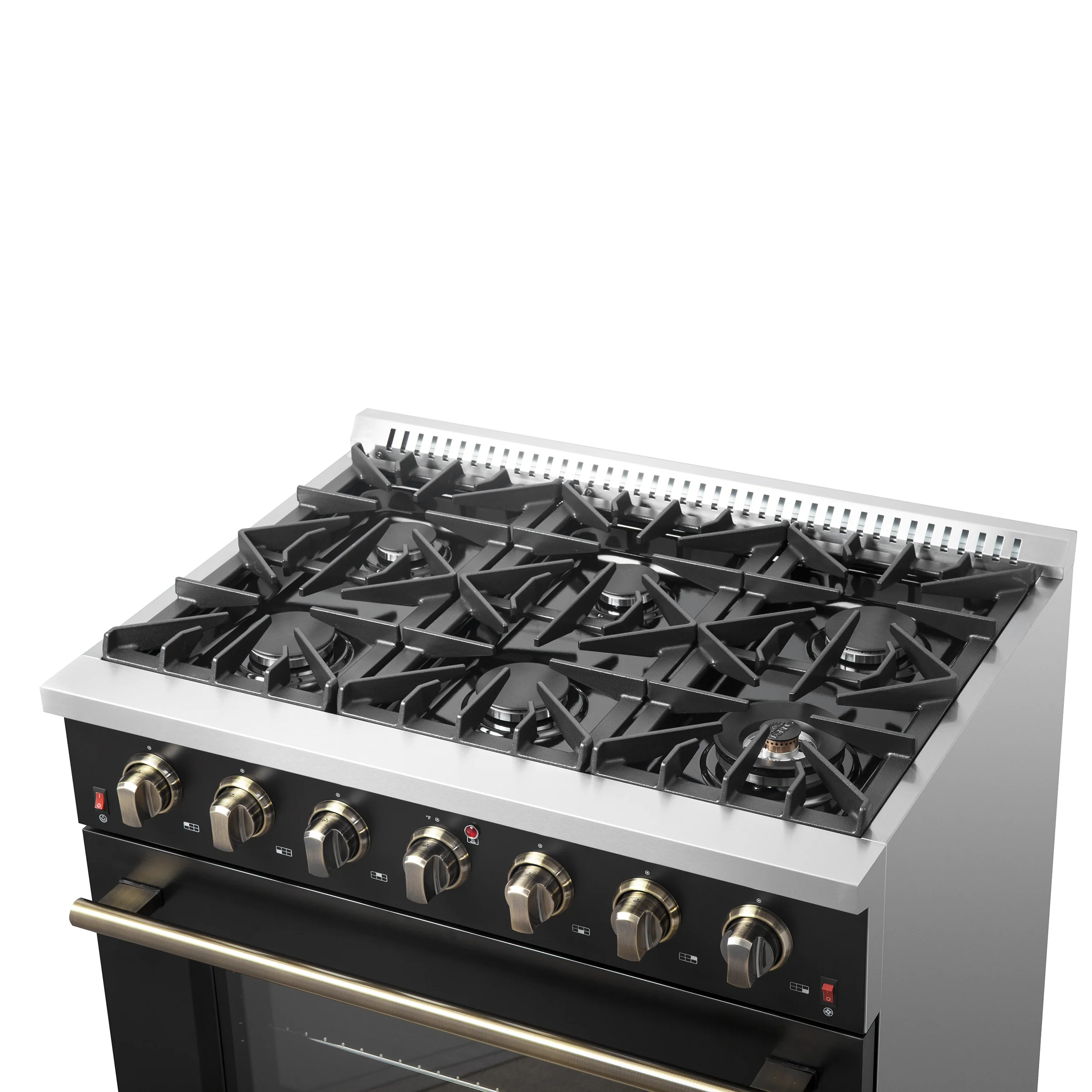 Forno Galiano 36-inch Freestanding Gas Range in Black with Antique Brass Design, 6 Burners, 83,000 BTU, 5.36 cu.ft. Convection Oven - Image 13
