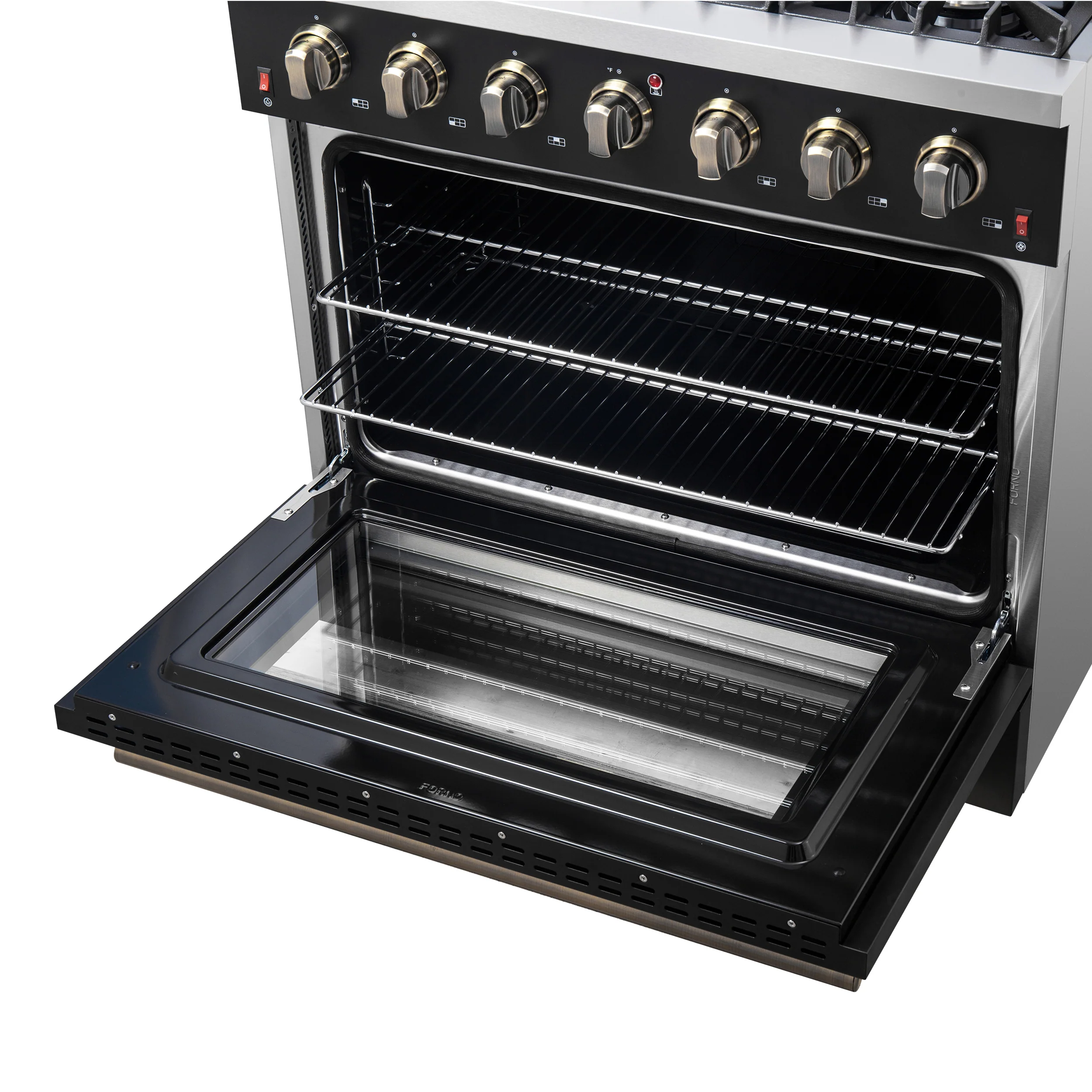 Forno Galiano 36-inch Freestanding Gas Range in Black with Antique Brass Design, 6 Burners, 83,000 BTU, 5.36 cu.ft. Convection Oven - Image 15