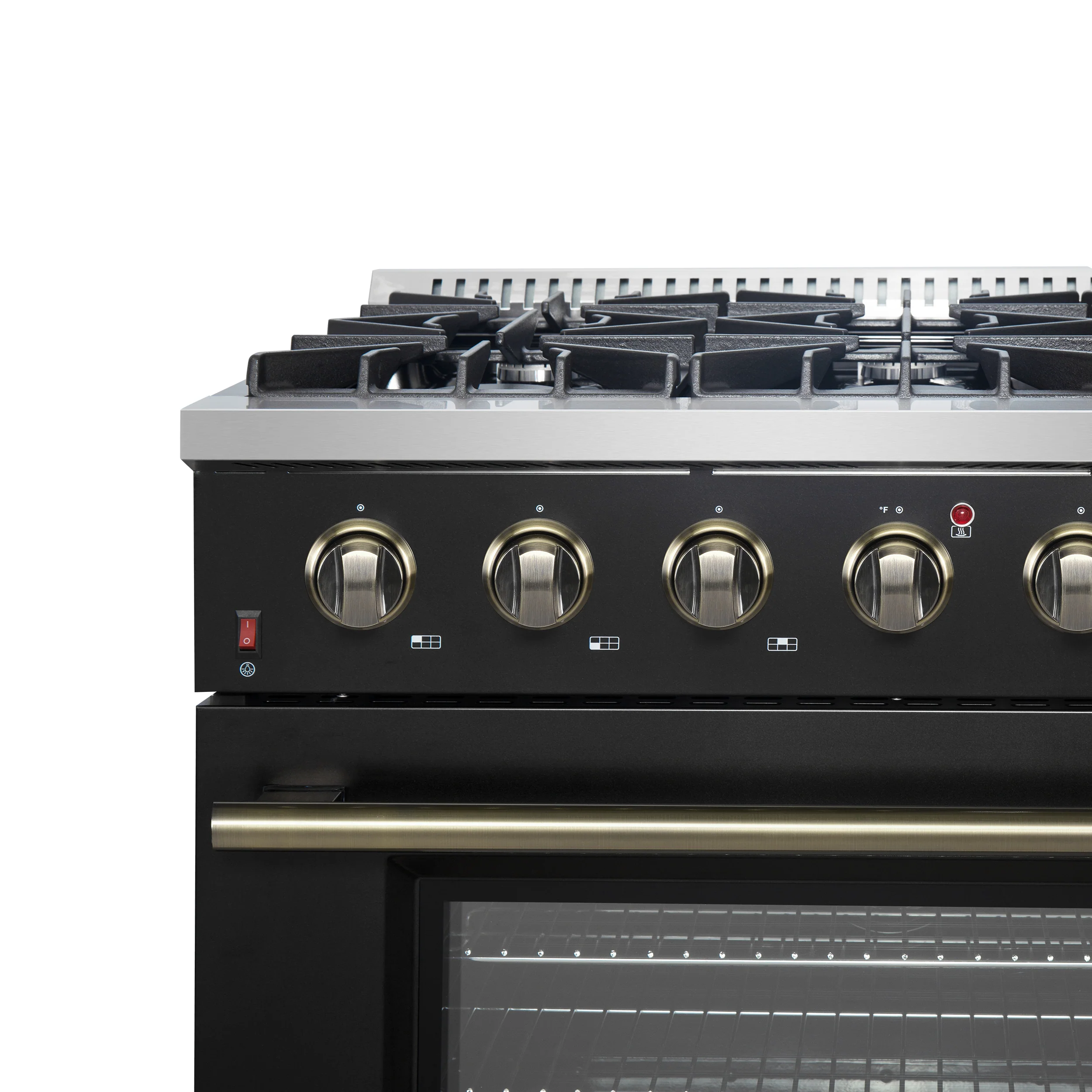 Forno Galiano 36-inch Freestanding Gas Range in Black with Antique Brass Design, 6 Burners, 83,000 BTU, 5.36 cu.ft. Convection Oven - Image 4