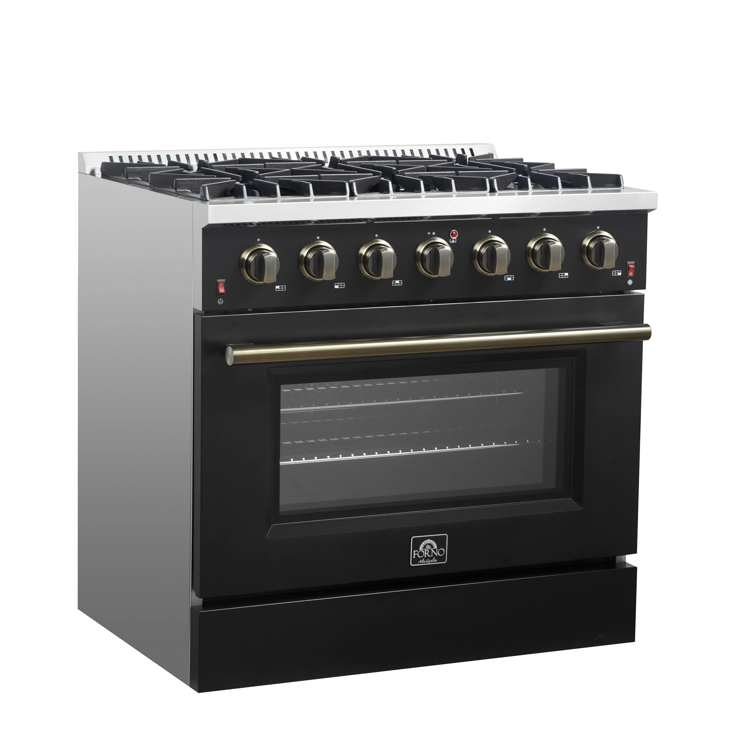 Forno Galiano 36-inch Freestanding Gas Range in Black with Antique Brass Design, 6 Burners, 83,000 BTU, 5.36 cu.ft. Convection Oven - Image 5