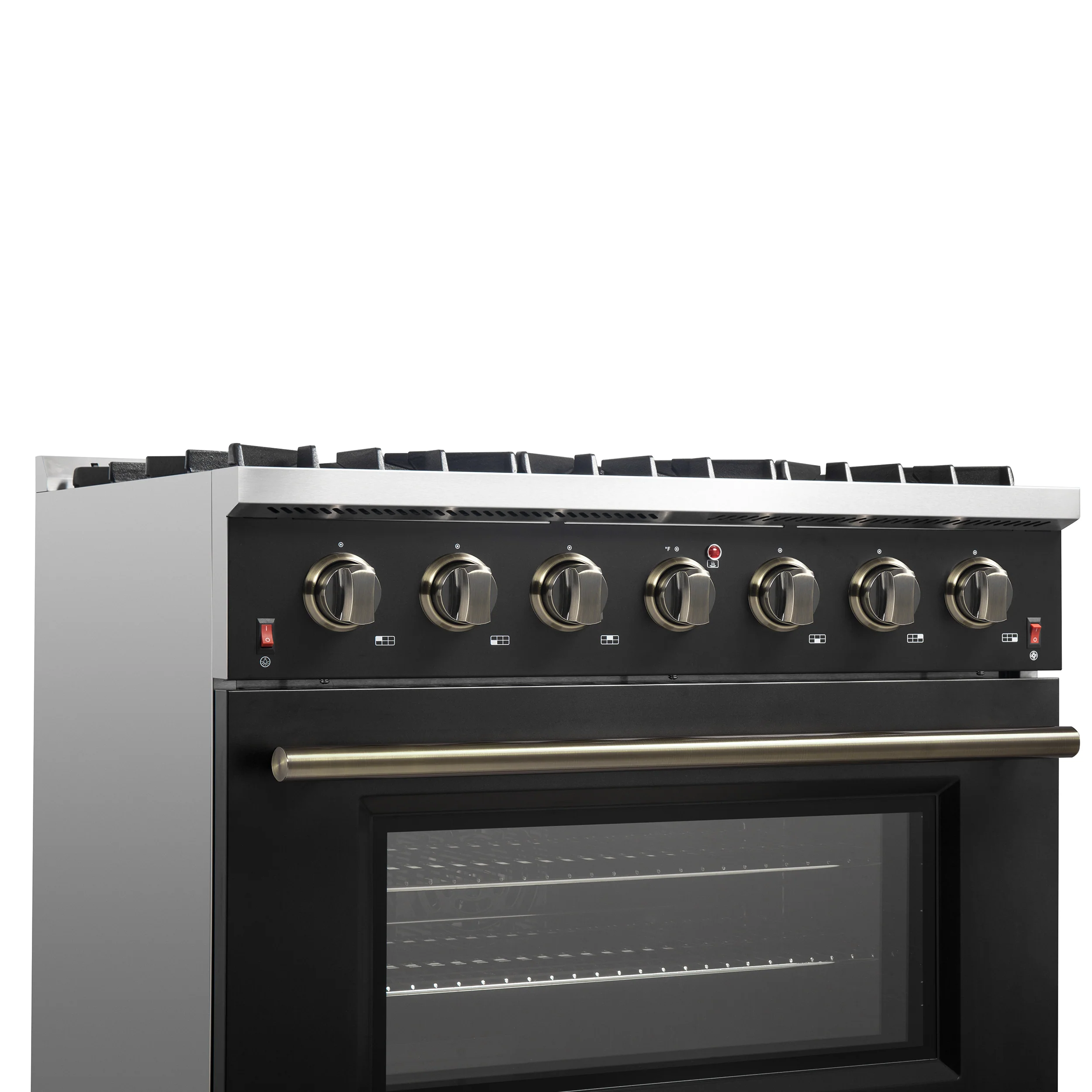 Forno Galiano 36-inch Freestanding Gas Range in Black with Antique Brass Design, 6 Burners, 83,000 BTU, 5.36 cu.ft. Convection Oven - Image 6