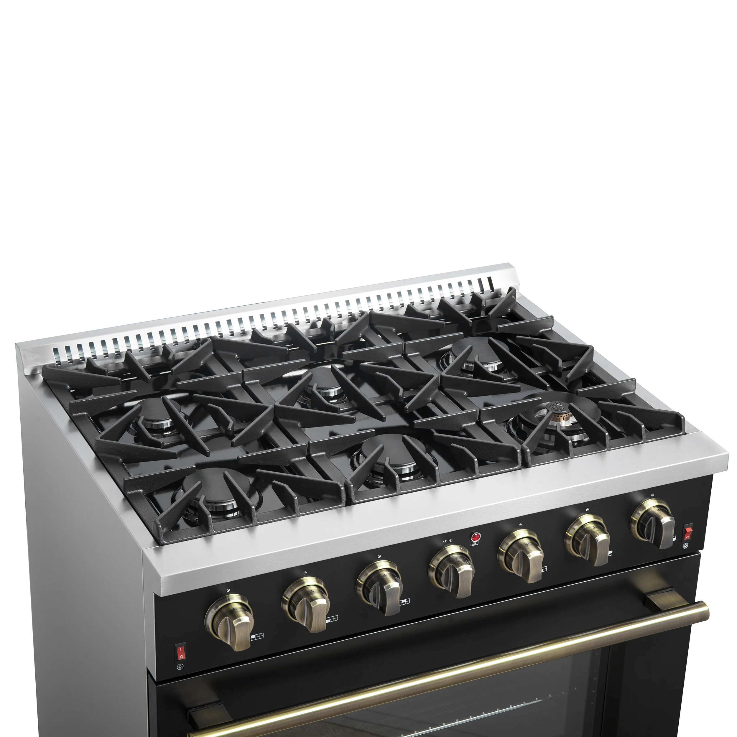 Forno Galiano 36-inch Freestanding Gas Range in Black with Antique Brass Design, 6 Burners, 83,000 BTU, 5.36 cu.ft. Convection Oven - Image 7
