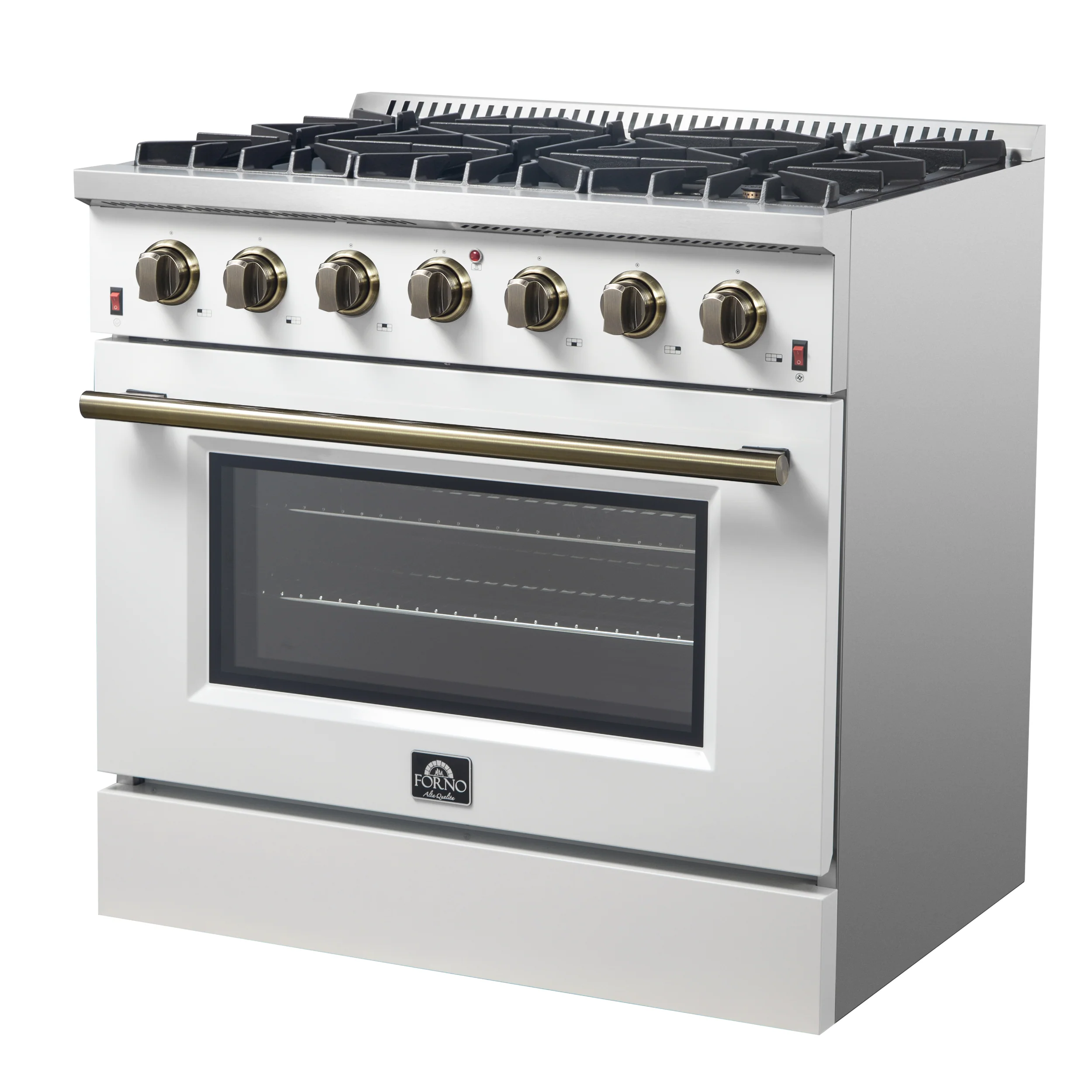 Forno Galiano 36-inch Freestanding Gas Range in White with Antique Brass Design, 6 Burners, 83,000 BTU, 5.36 cu.ft. Convection Oven - Image 12