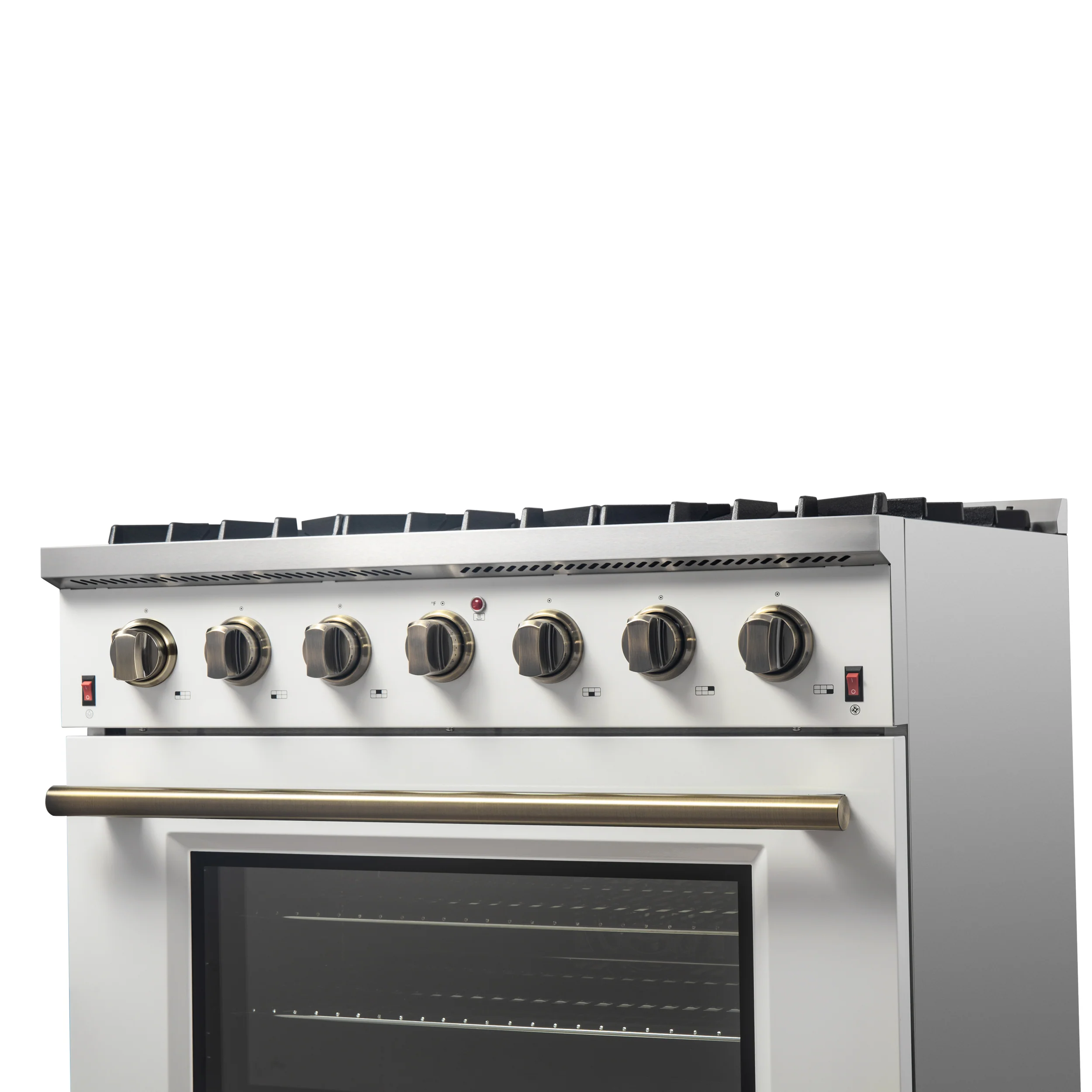 Forno Galiano 36-inch Freestanding Gas Range in White with Antique Brass Design, 6 Burners, 83,000 BTU, 5.36 cu.ft. Convection Oven - Image 13