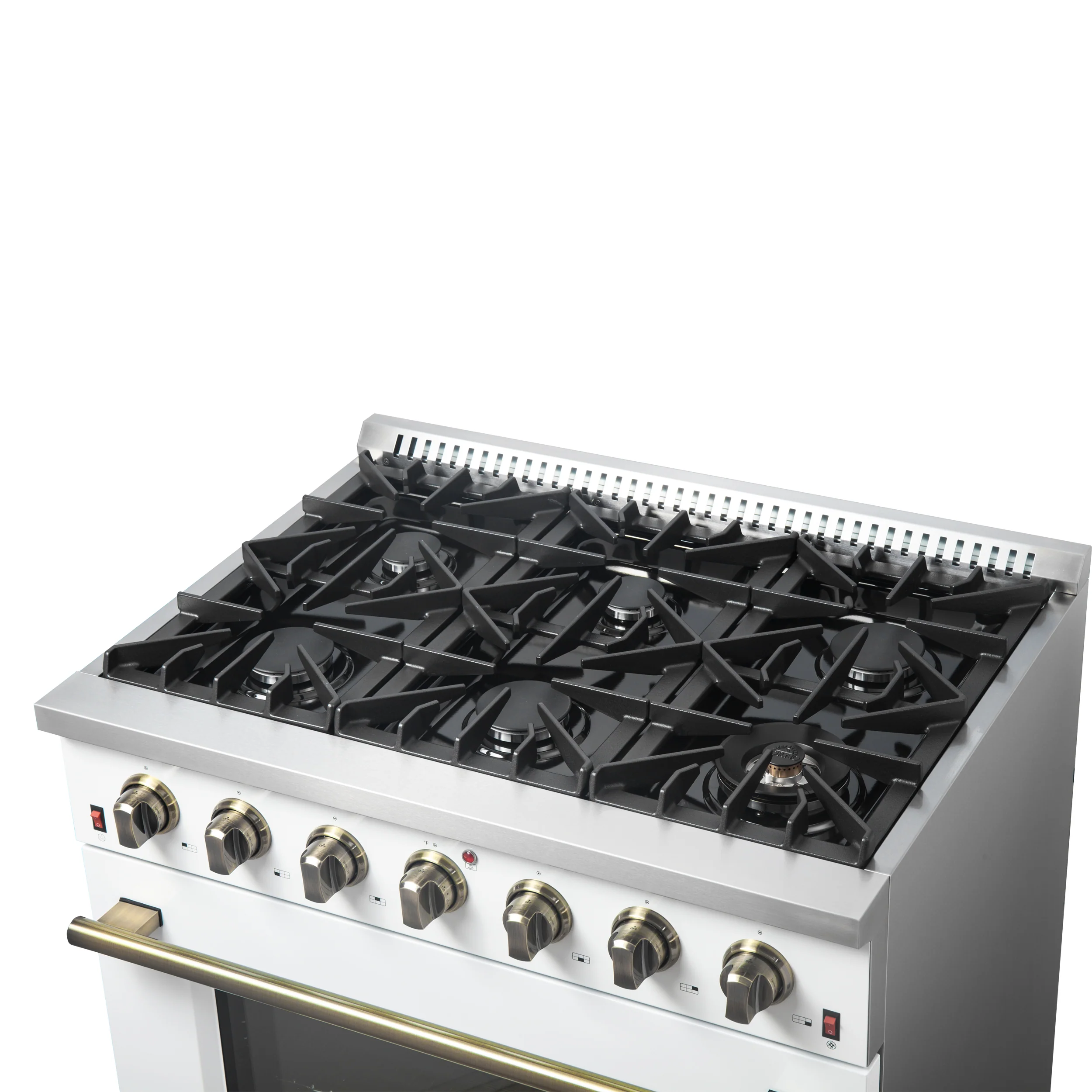 Forno Galiano 36-inch Freestanding Gas Range in White with Antique Brass Design, 6 Burners, 83,000 BTU, 5.36 cu.ft. Convection Oven - Image 14