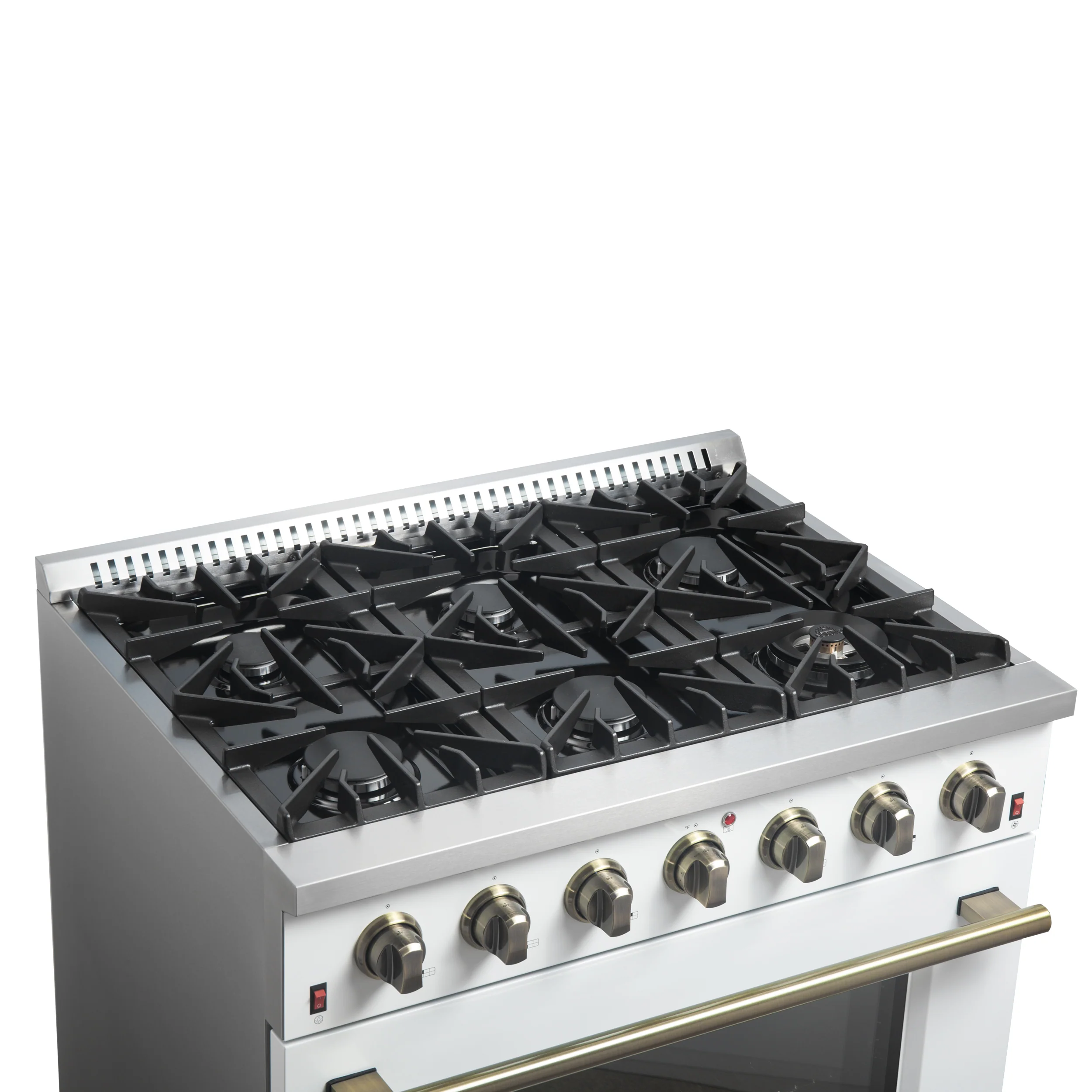 Forno Galiano 36-inch Freestanding Gas Range in White with Antique Brass Design, 6 Burners, 83,000 BTU, 5.36 cu.ft. Convection Oven - Image 5