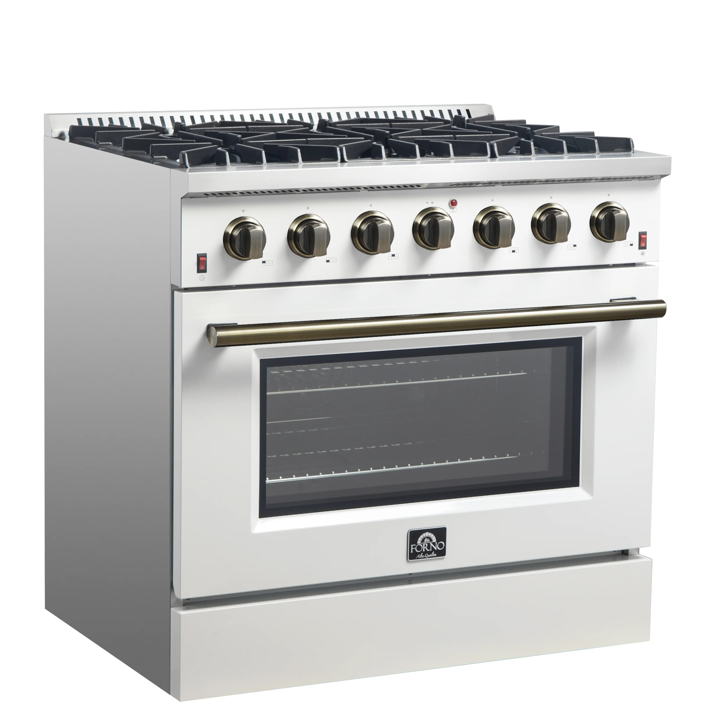 Forno Galiano 36-inch Freestanding Gas Range in White with Antique Brass Design, 6 Burners, 83,000 BTU, 5.36 cu.ft. Convection Oven - Image 6