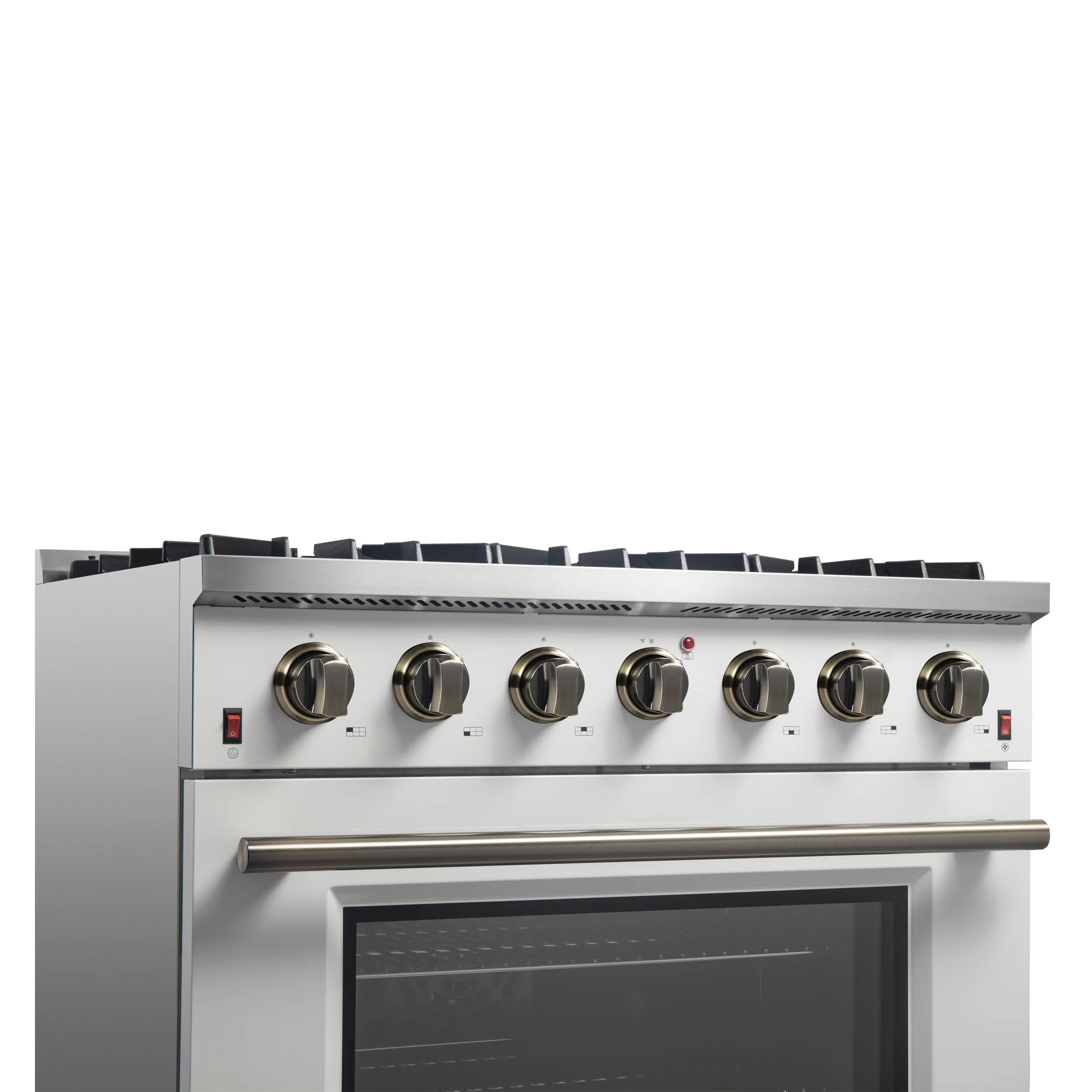 Forno Galiano 36-inch Freestanding Gas Range in White with Antique Brass Design, 6 Burners, 83,000 BTU, 5.36 cu.ft. Convection Oven - Image 7