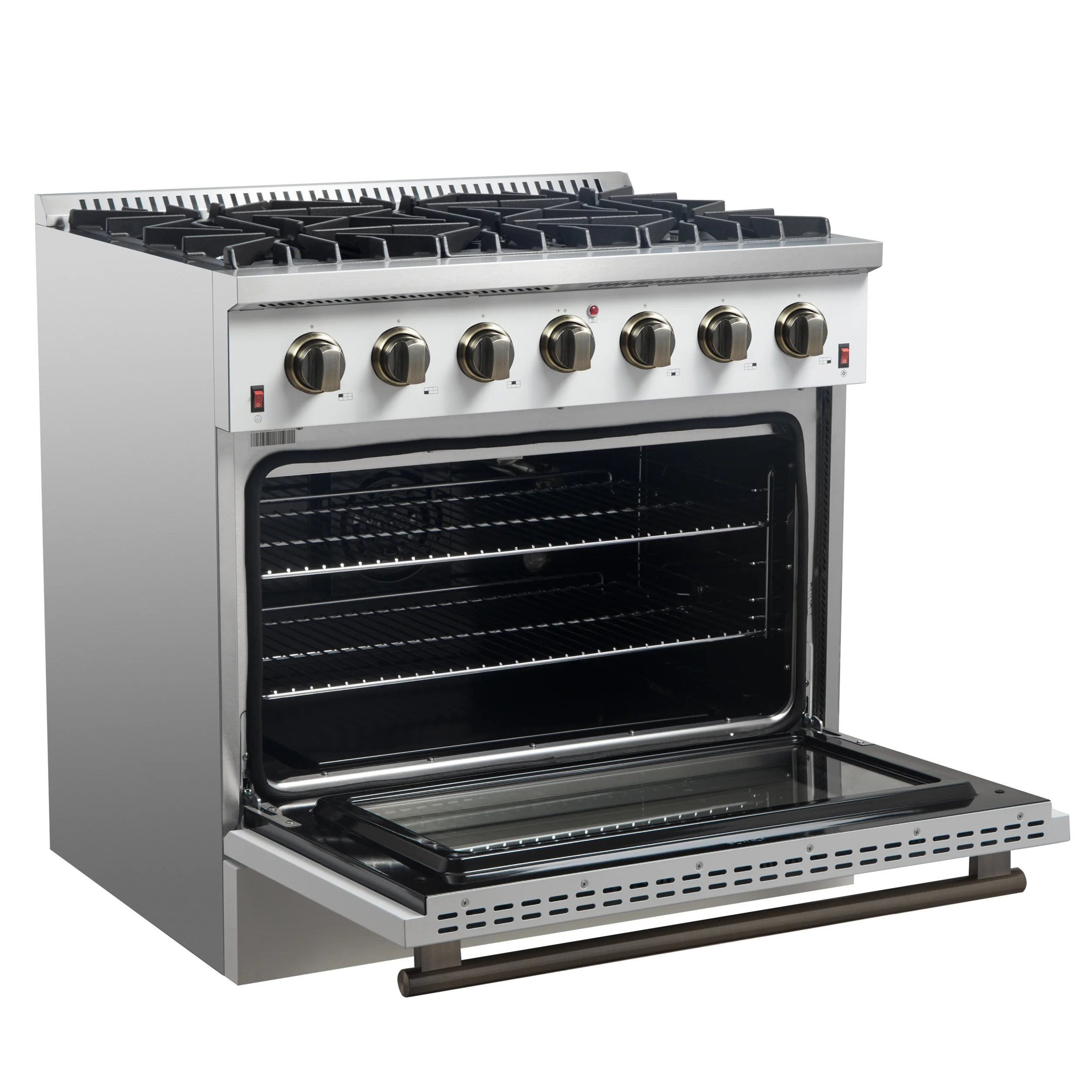 Forno Galiano 36-inch Freestanding Gas Range in White with Antique Brass Design, 6 Burners, 83,000 BTU, 5.36 cu.ft. Convection Oven - Image 8