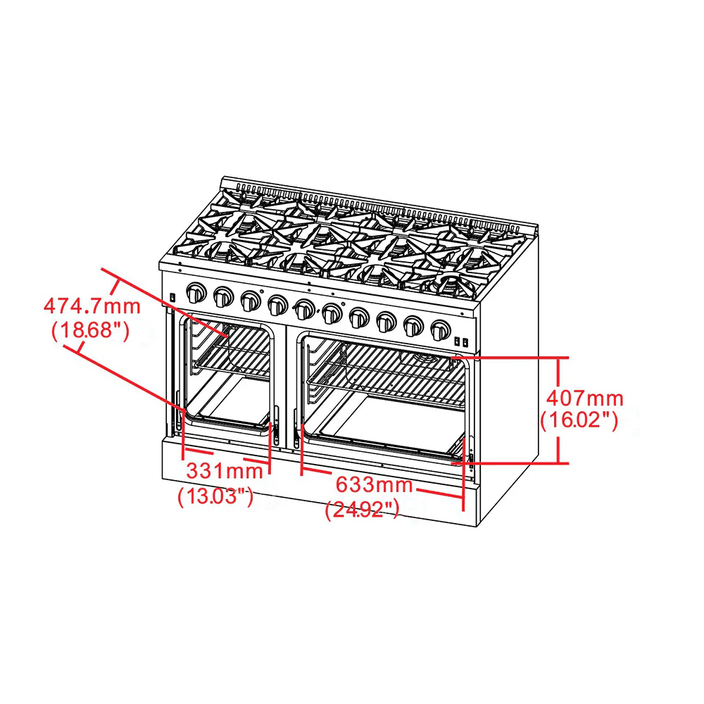 Forno Galiano 48-Inch Freestanding Gas Range, Stainless Steel, 8 Burners, 107,000 BTU, Griddle, Double Ovens, Energy Efficient - Image 13
