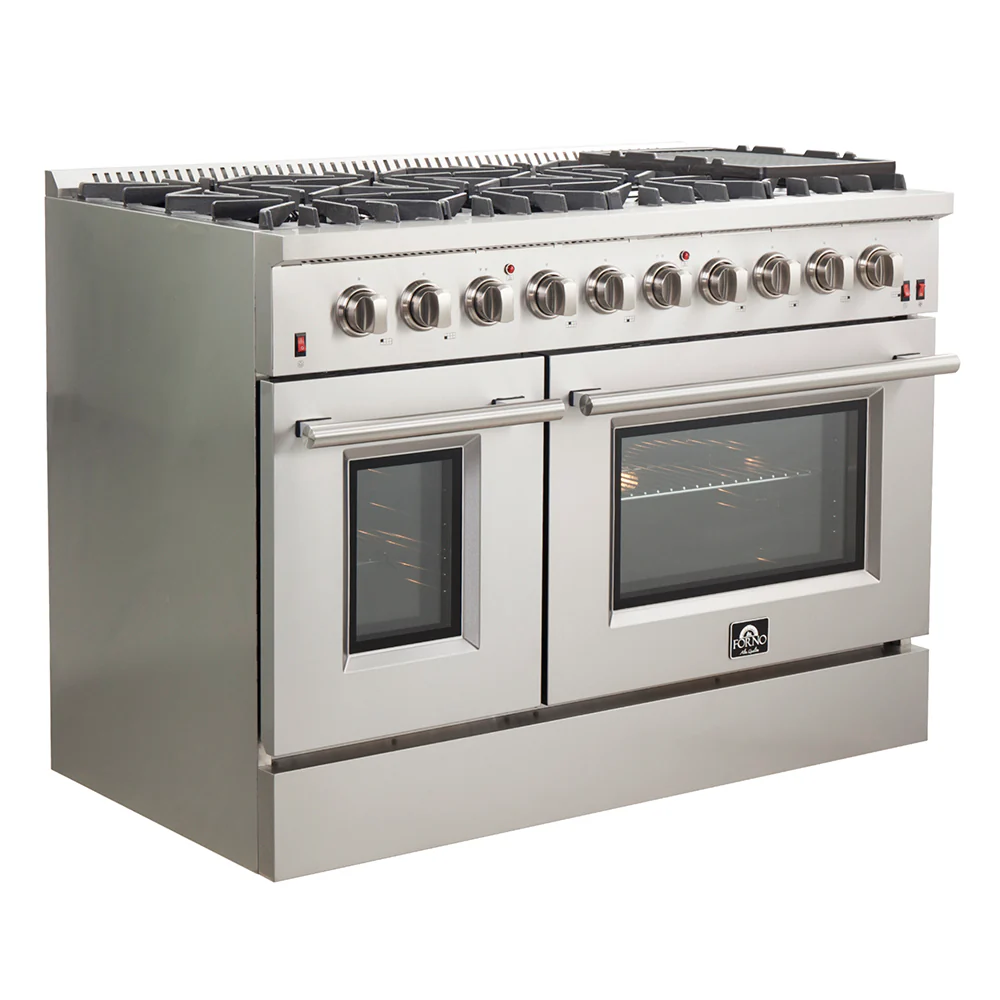 Forno Galiano 48-Inch Freestanding Gas Range, Stainless Steel, 8 Burners, 107,000 BTU, Griddle, Double Ovens, Energy Efficient - Image 3