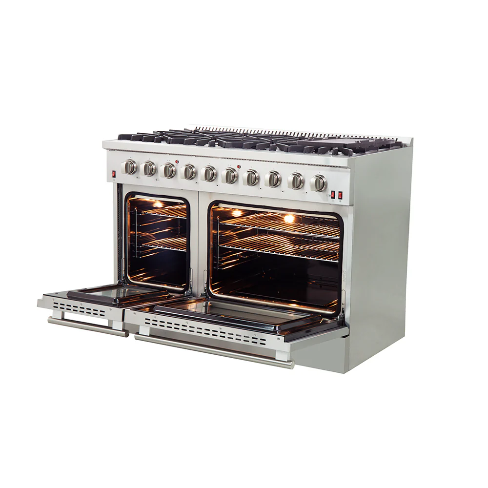 Forno Galiano 48-Inch Freestanding Gas Range, Stainless Steel, 8 Burners, 107,000 BTU, Griddle, Double Ovens, Energy Efficient - Image 4