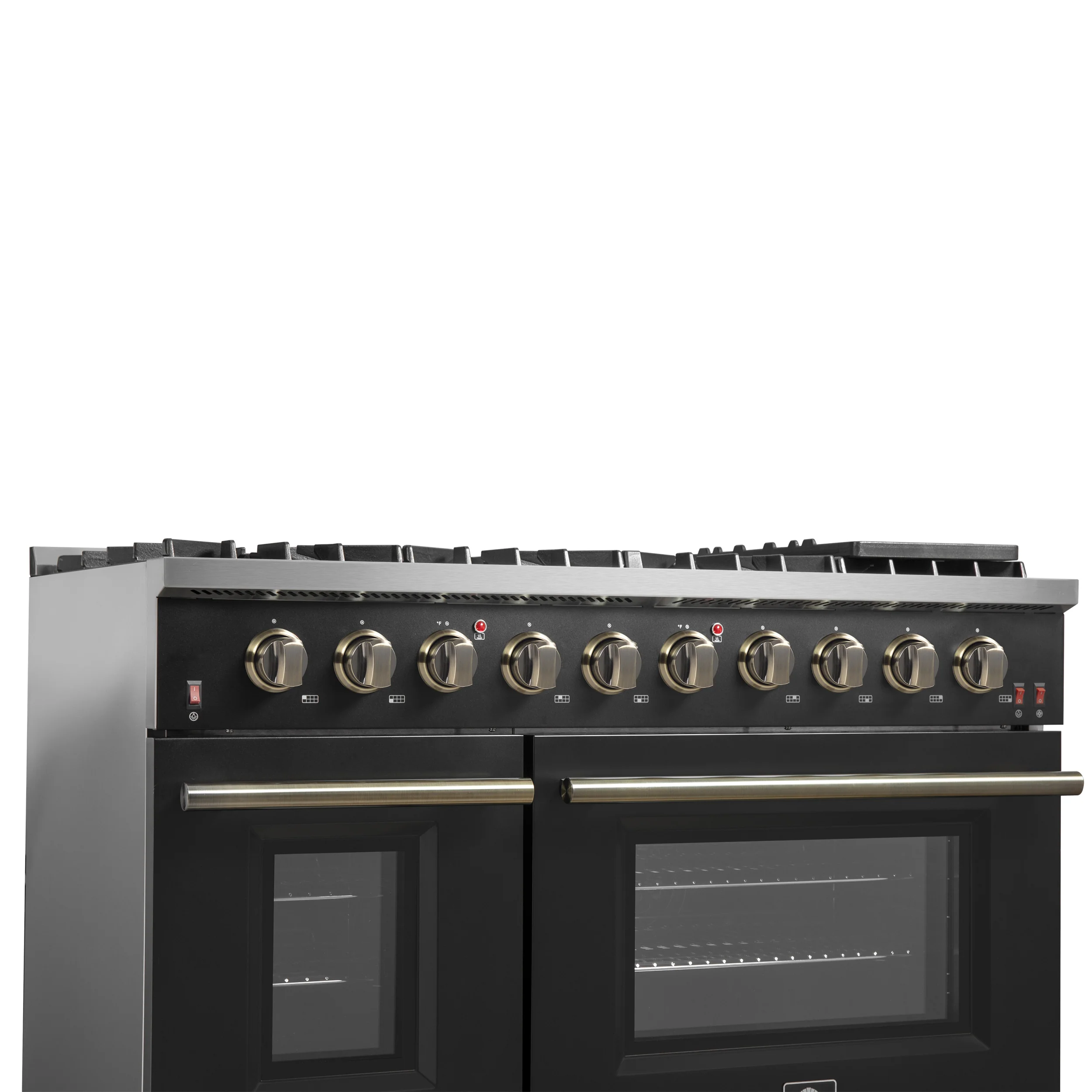 FORNO Galiano 48-inch Gas Range Black & Antique Brass Design, 8 Burners, 107,000 BTU, Griddle, 6.58 cu.ft. Double Ovens - Image 13