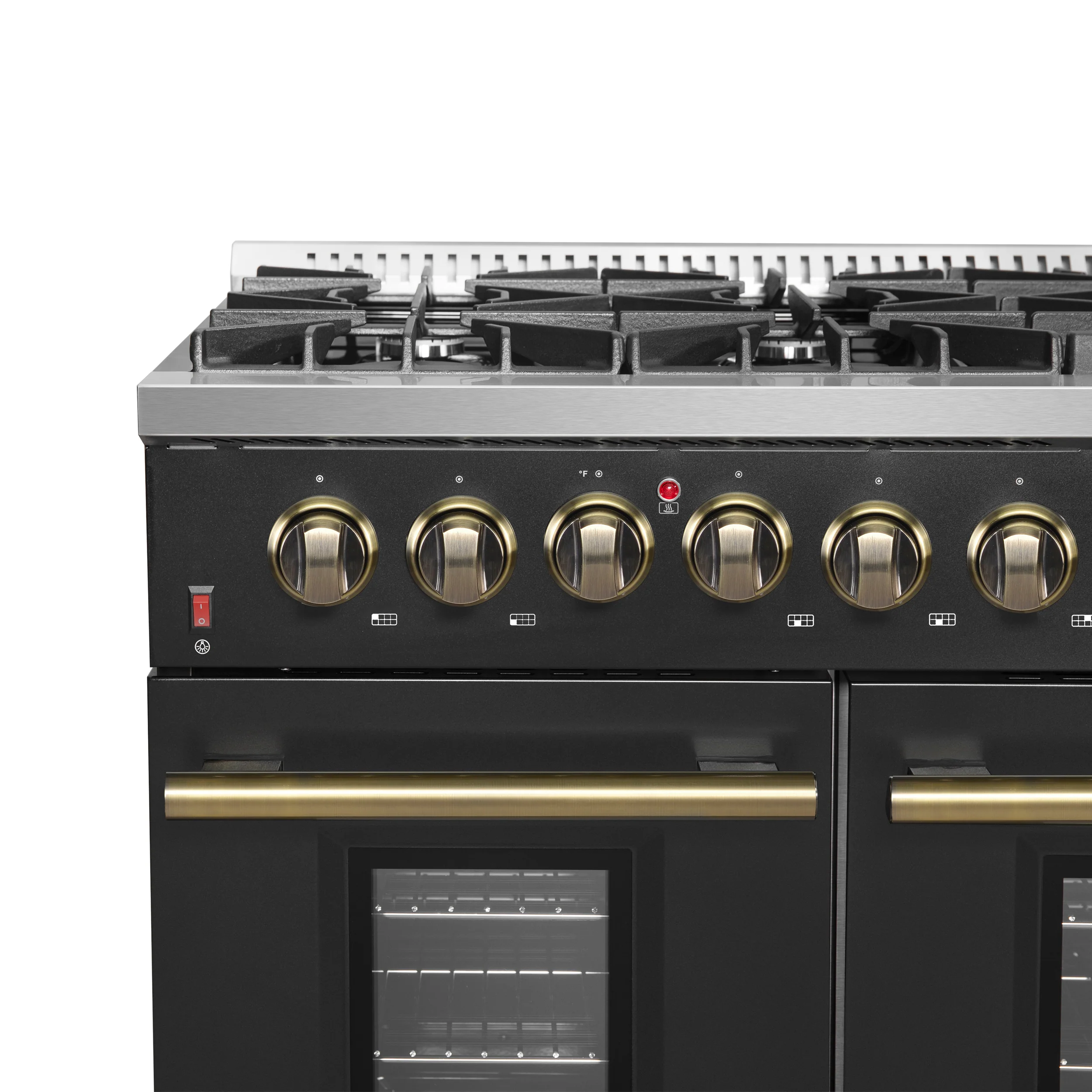 FORNO Galiano 48-inch Gas Range Black & Antique Brass Design, 8 Burners, 107,000 BTU, Griddle, 6.58 cu.ft. Double Ovens - Image 4