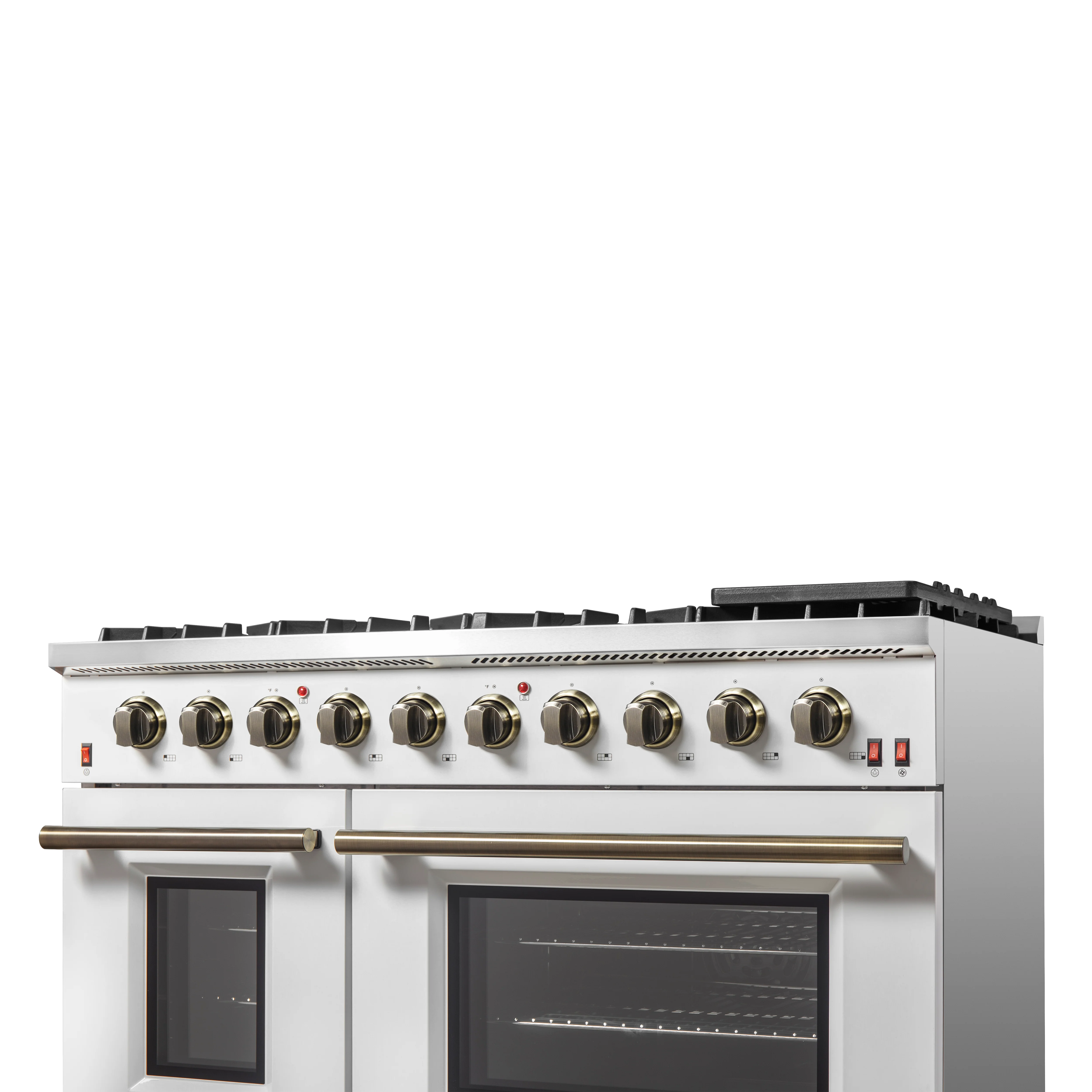 FORNO Galiano 48-inch Gas Range White & Antique Brass Design, 8 Burners, 107,000 BTU, Griddle, 6.58 cu.ft. Double Ovens - Image 12