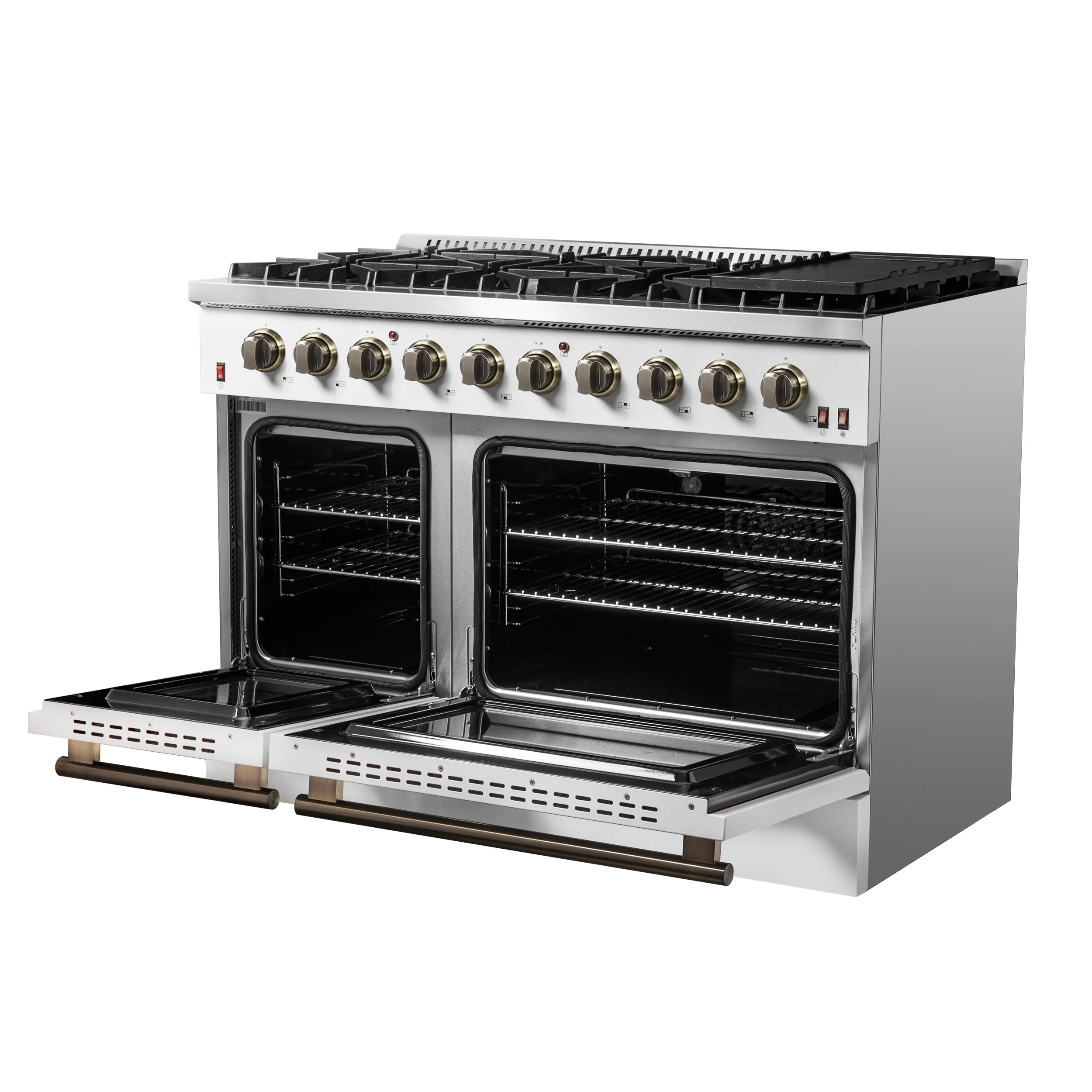 FORNO Galiano 48-inch Gas Range White & Antique Brass Design, 8 Burners, 107,000 BTU, Griddle, 6.58 cu.ft. Double Ovens - Image 14
