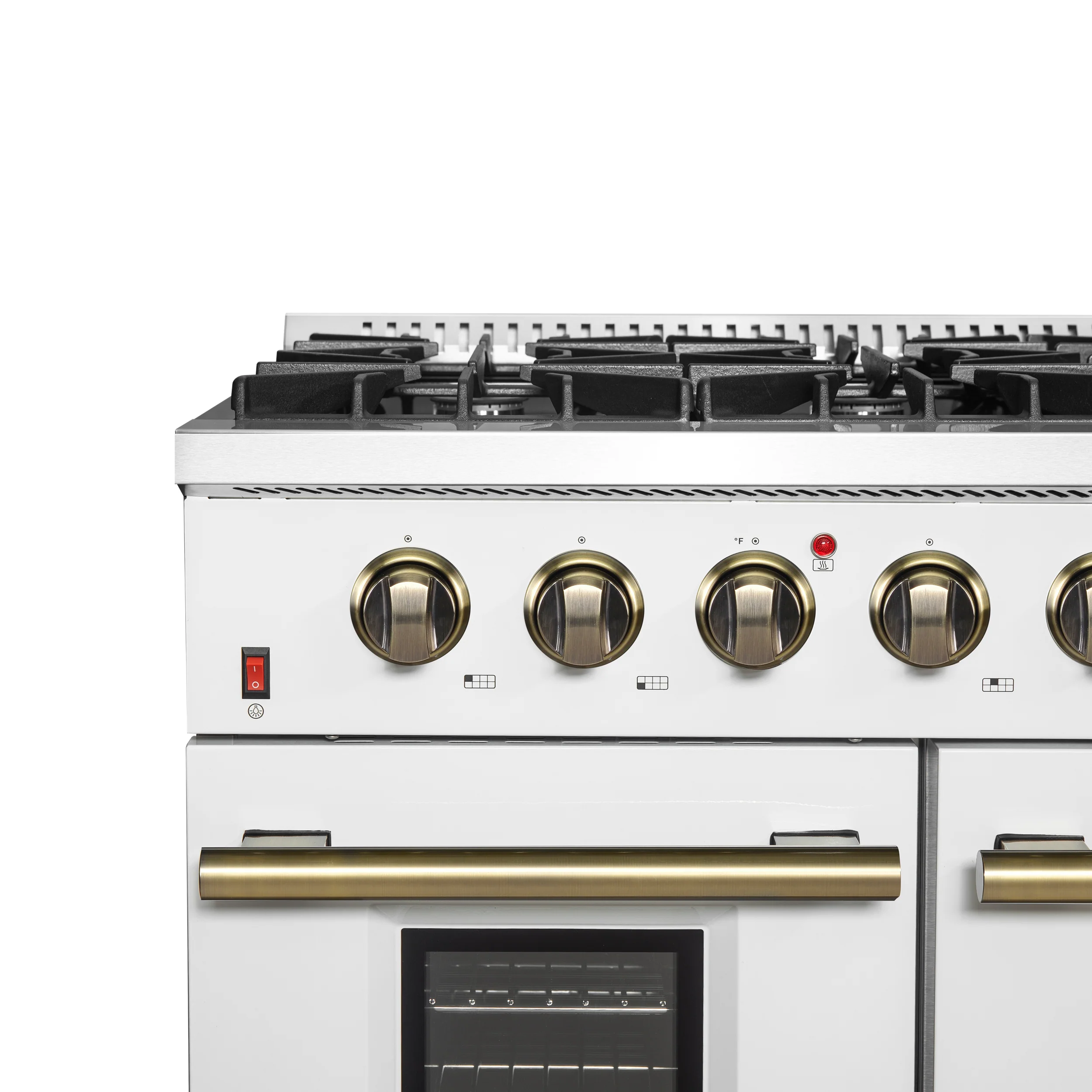 FORNO Galiano 48-inch Gas Range White & Antique Brass Design, 8 Burners, 107,000 BTU, Griddle, 6.58 cu.ft. Double Ovens - Image 5