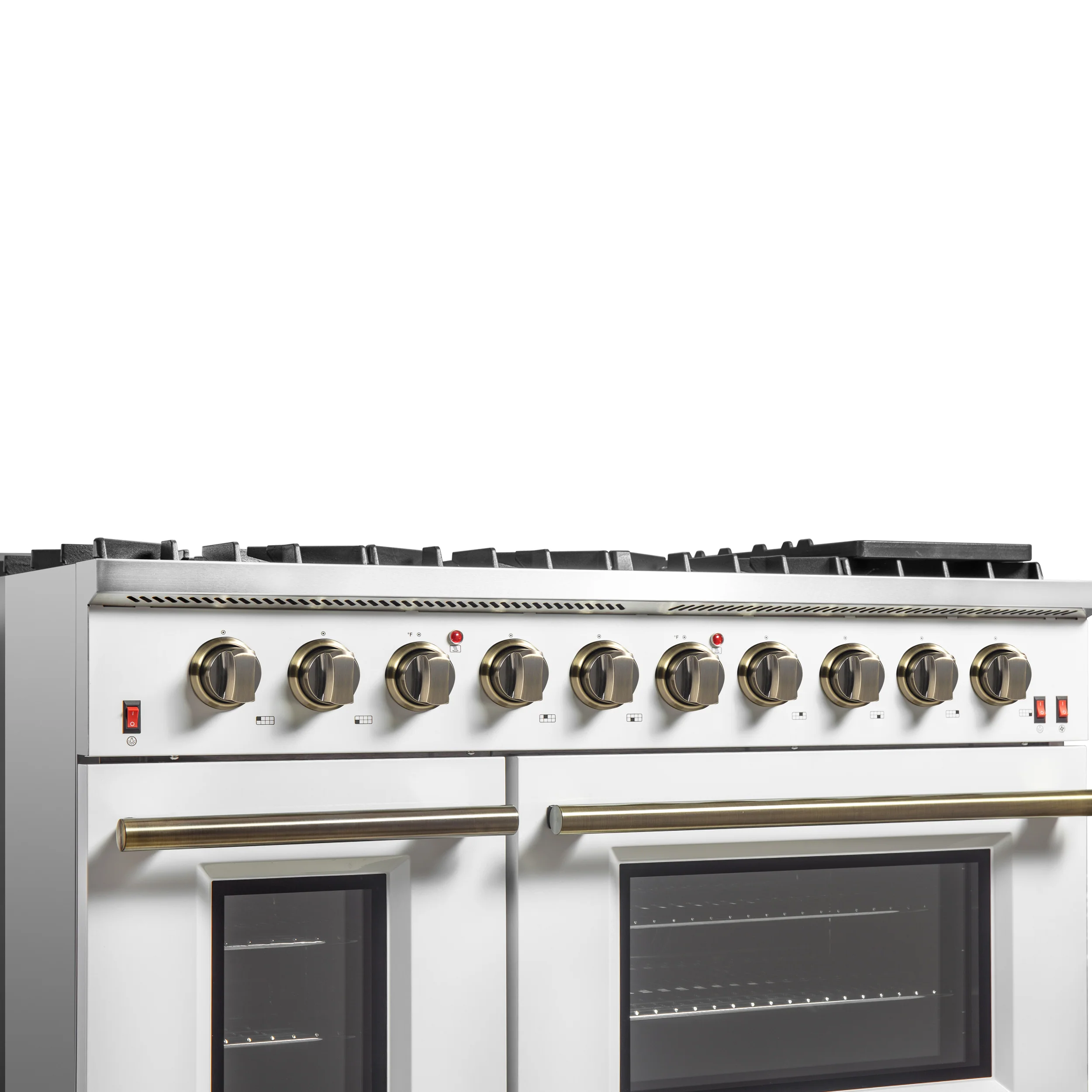 FORNO Galiano 48-inch Gas Range White & Antique Brass Design, 8 Burners, 107,000 BTU, Griddle, 6.58 cu.ft. Double Ovens - Image 8