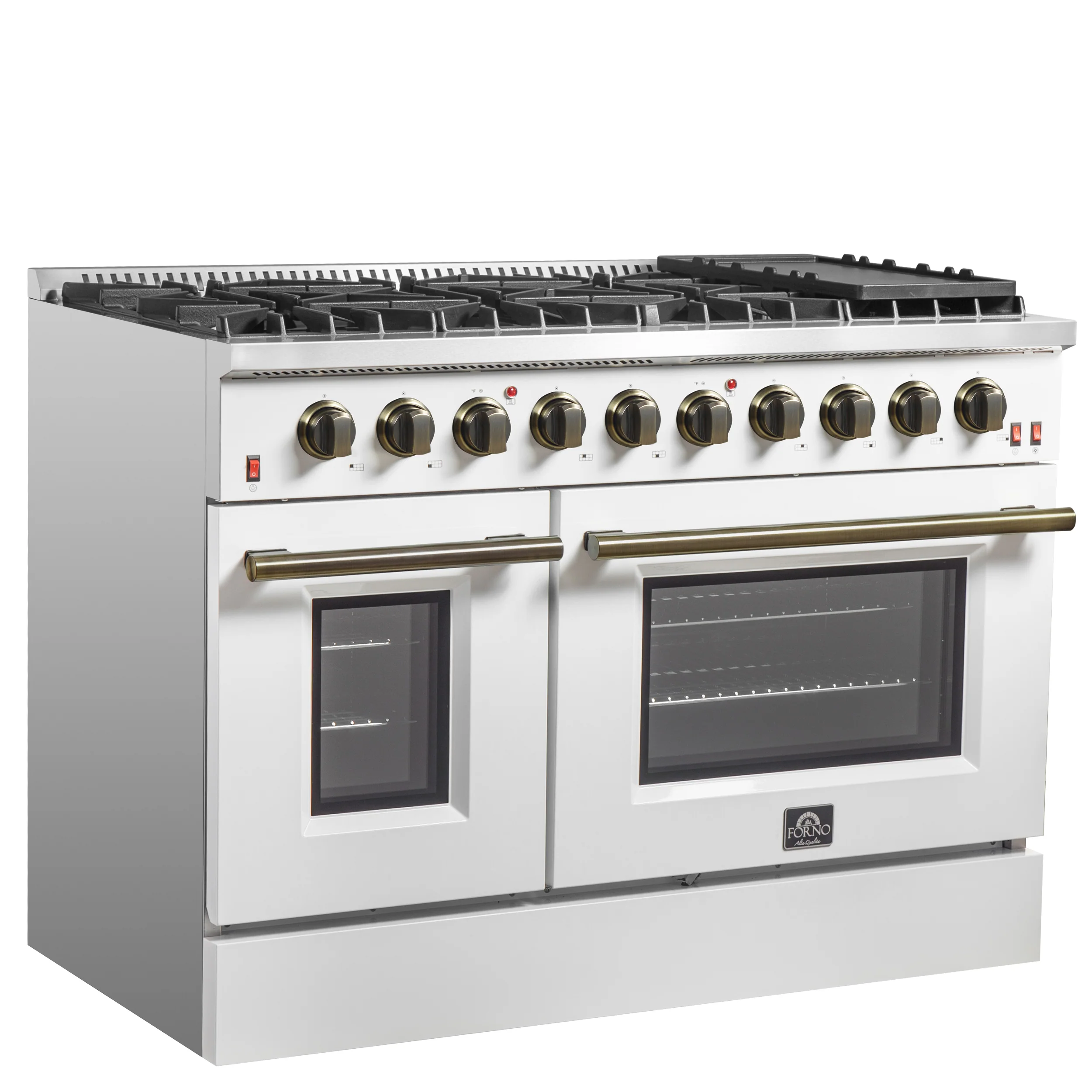 FORNO Galiano 48-inch Gas Range White & Antique Brass Design, 8 Burners, 107,000 BTU, Griddle, 6.58 cu.ft. Double Ovens - Image 9