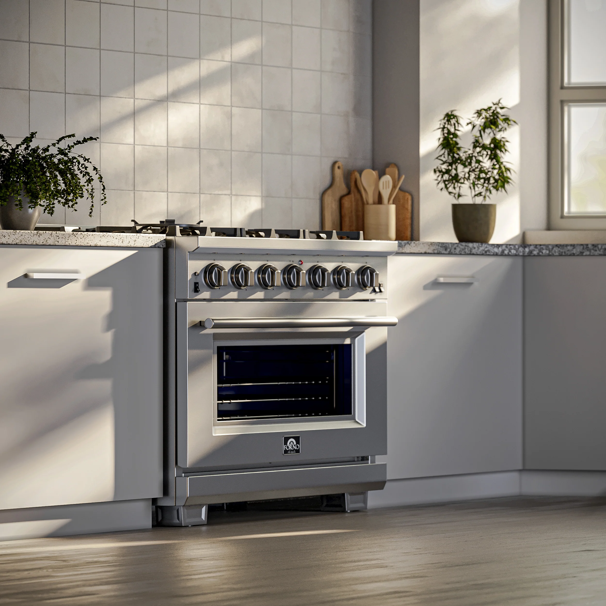 Forno Capriasca 36-Inch Gas Range, Stainless Steel, 6 Brass Burners, 120,000 BTU, Convection Oven, Energy Efficient - Image 31