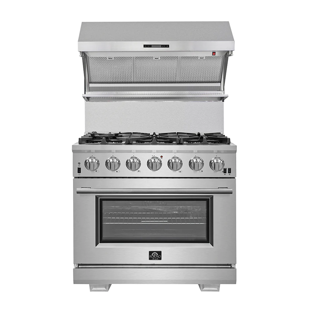 Forno Capriasca 36-Inch Gas Range, Stainless Steel, 6 Brass Burners, 120,000 BTU, Convection Oven, Energy Efficient - Image 6