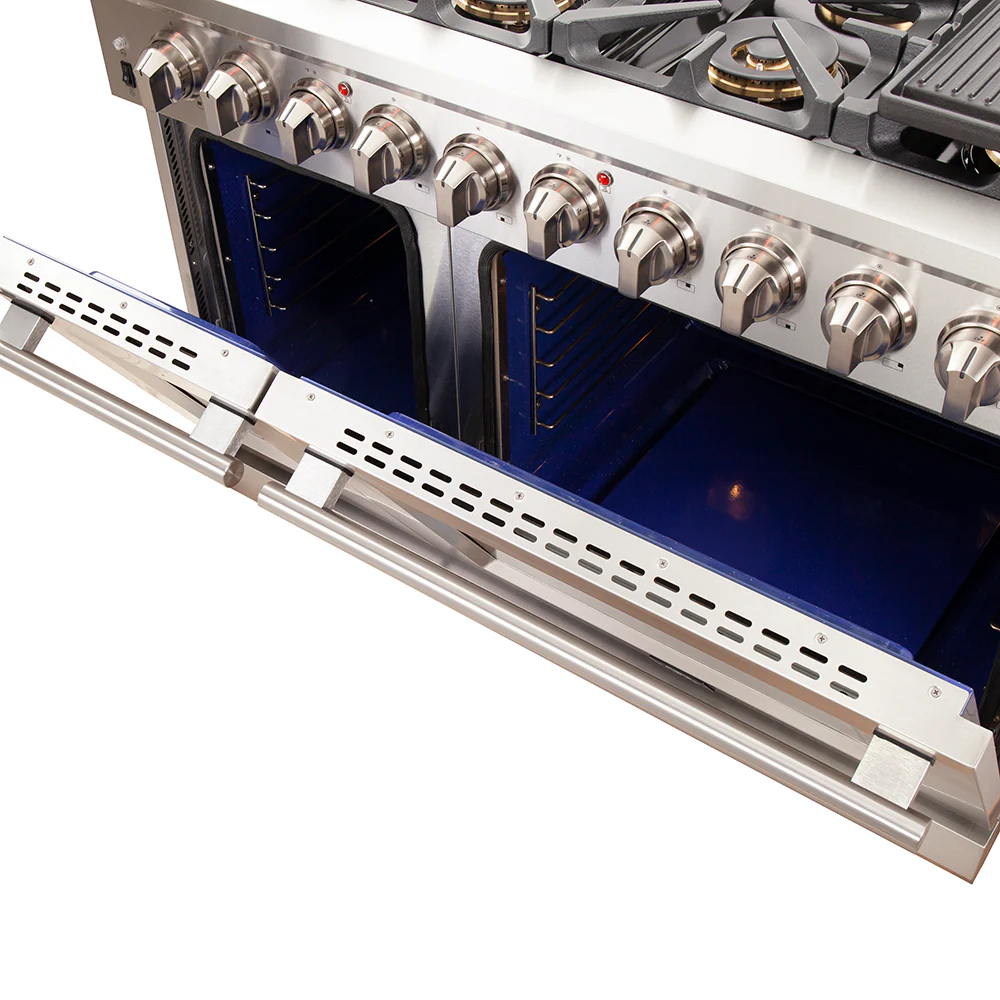 FORNO Capriasca 48-inch Gas Range Stainless Steel, 8 Brass Burners 160,000 BTU, 6.58 cu.ft. Double Oven - Image 6