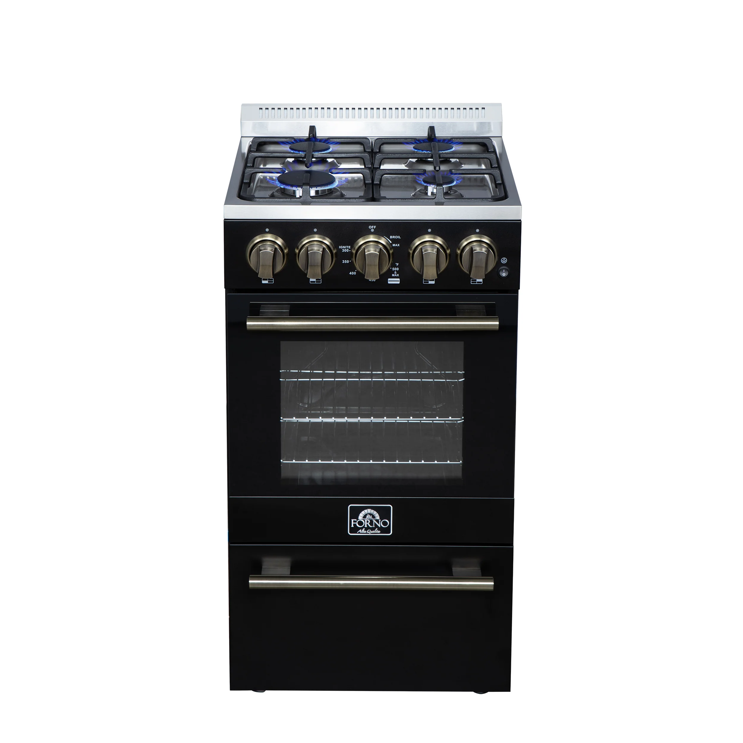 Forno Lamazze 20 Inch Freestanding Gas Range in Black, Compact Design - Image 3