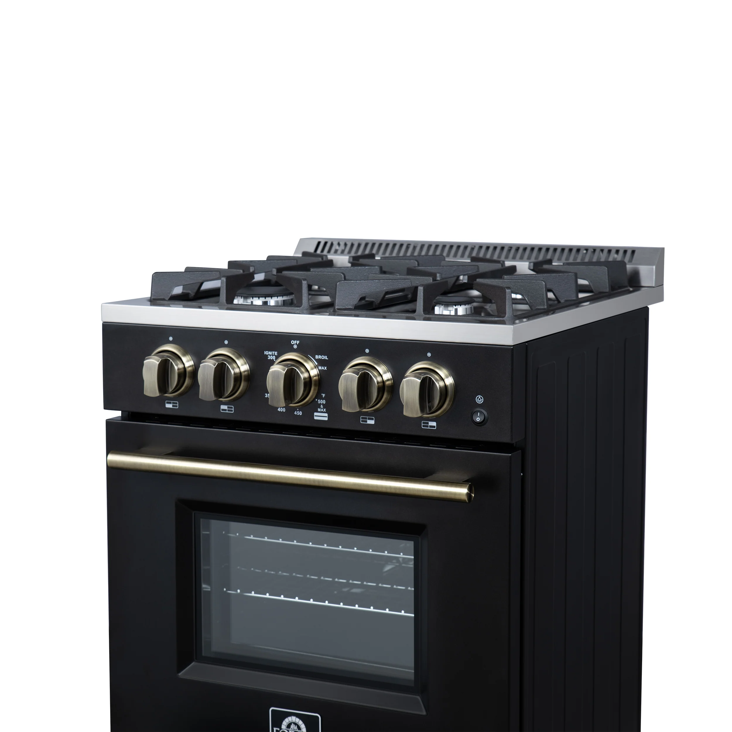 Forno Breno 24 Inch Freestanding Gas Range in Black with Antique Brass, Compact Design - Image 11