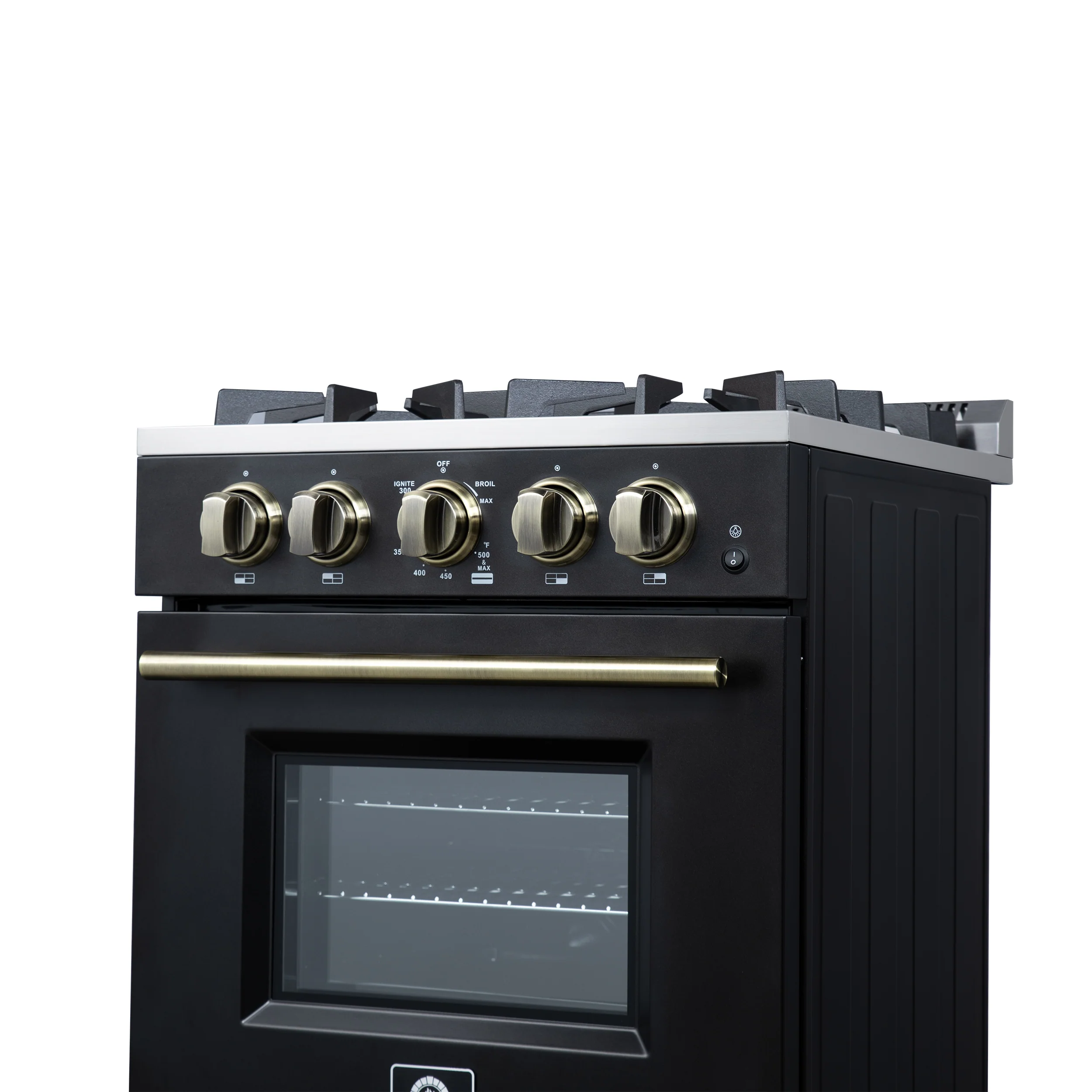 Forno Breno 24 Inch Freestanding Gas Range in Black with Antique Brass, Compact Design - Image 12