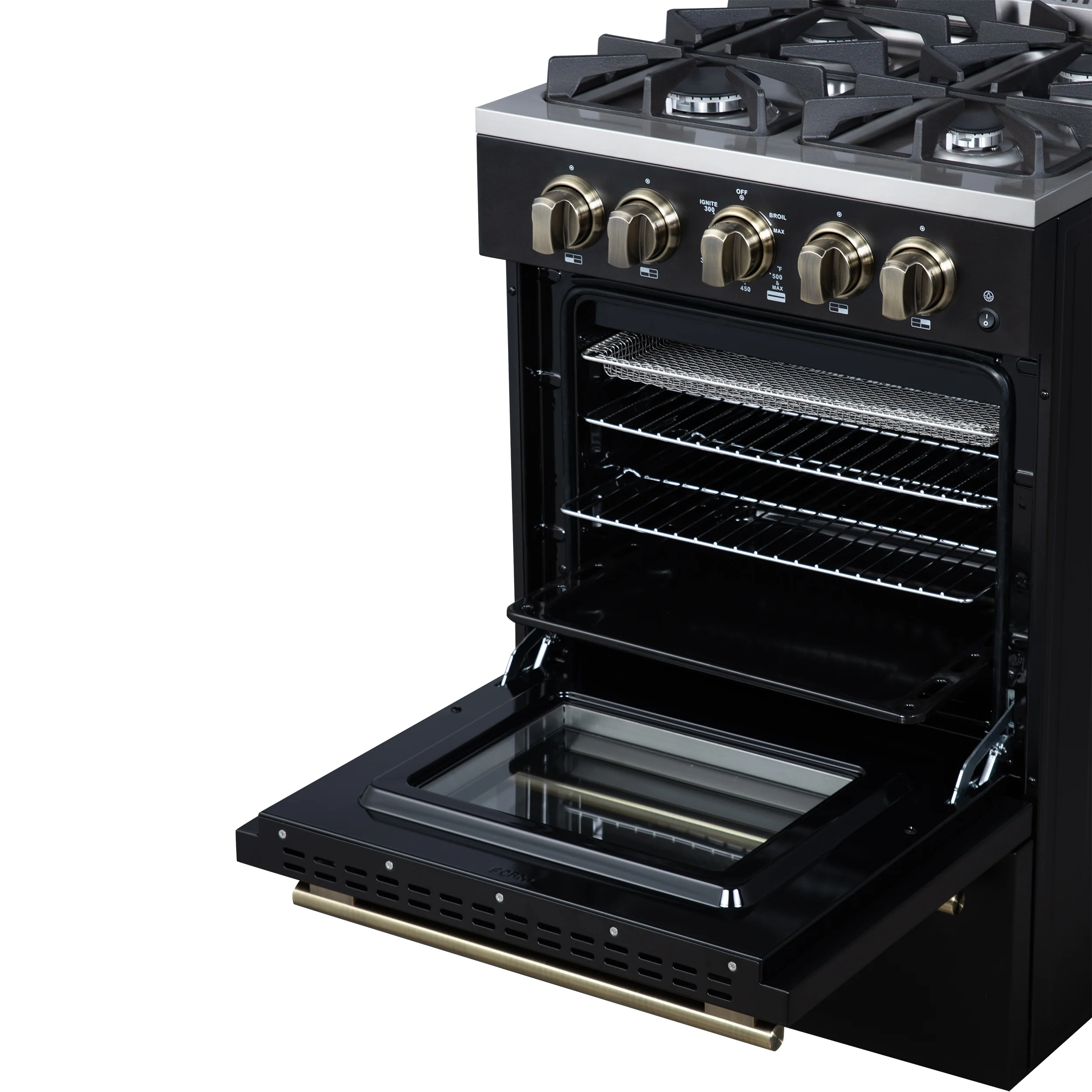 Forno Breno 24 Inch Freestanding Gas Range in Black with Antique Brass, Compact Design - Image 14