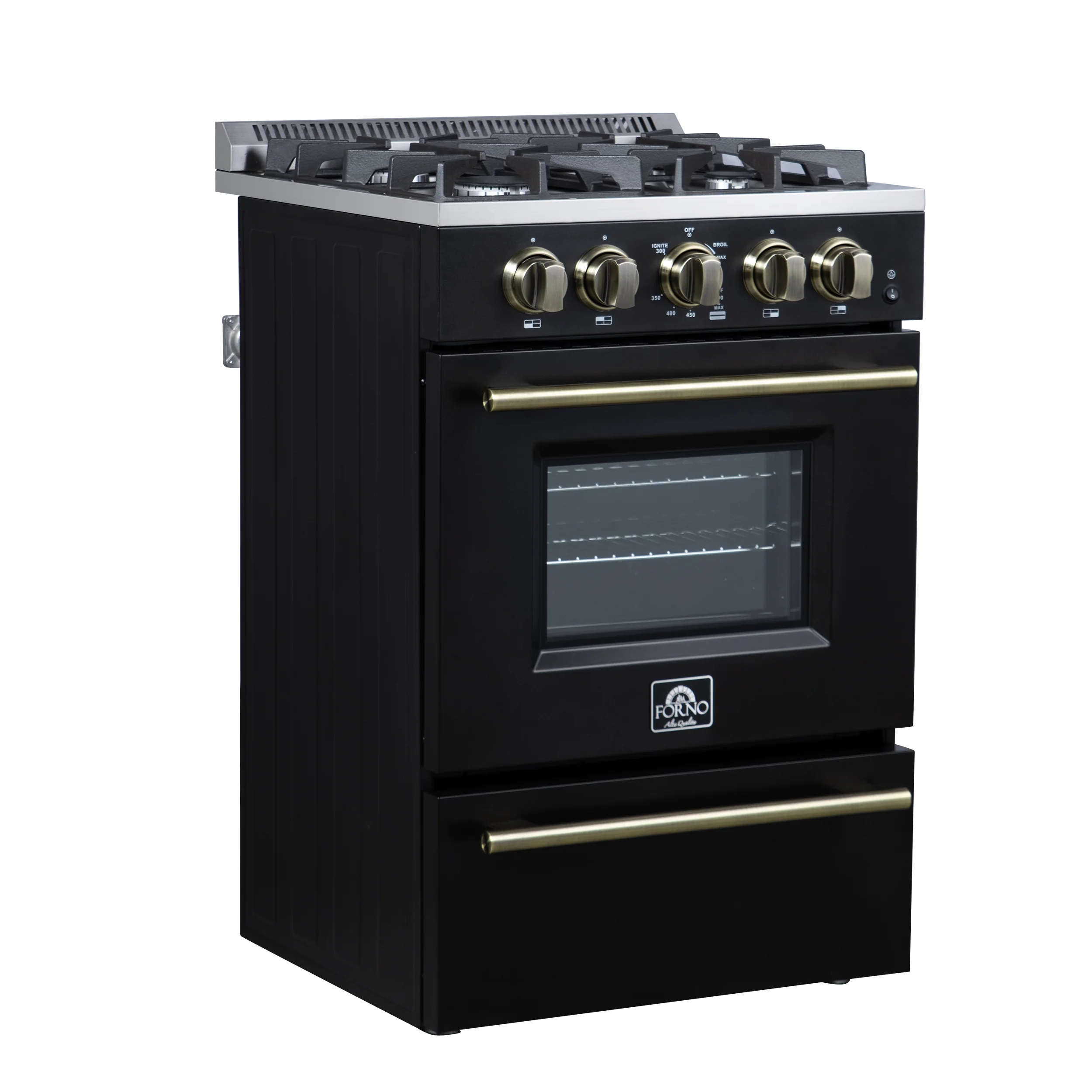 Forno Breno 24 Inch Freestanding Gas Range in Black with Antique Brass, Compact Design - Image 4