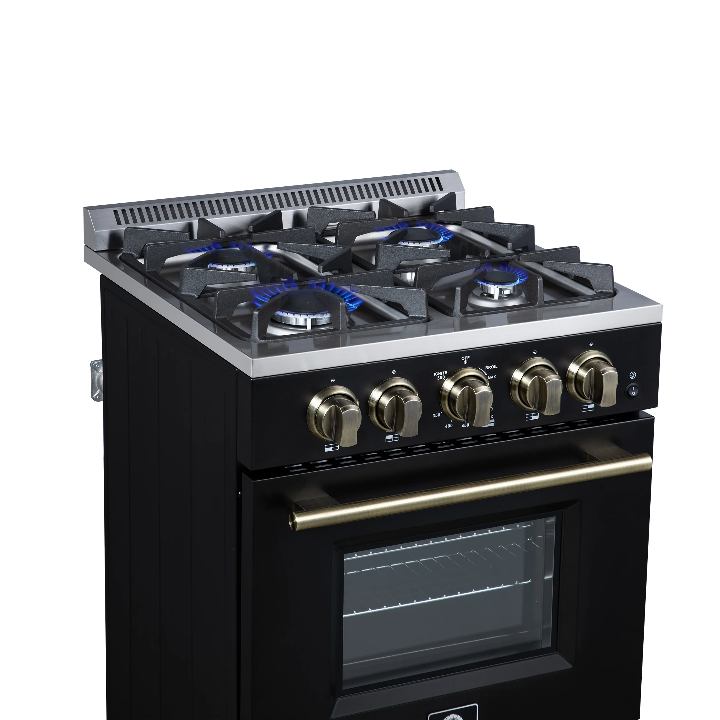Forno Breno 24 Inch Freestanding Gas Range in Black with Antique Brass, Compact Design - Image 6