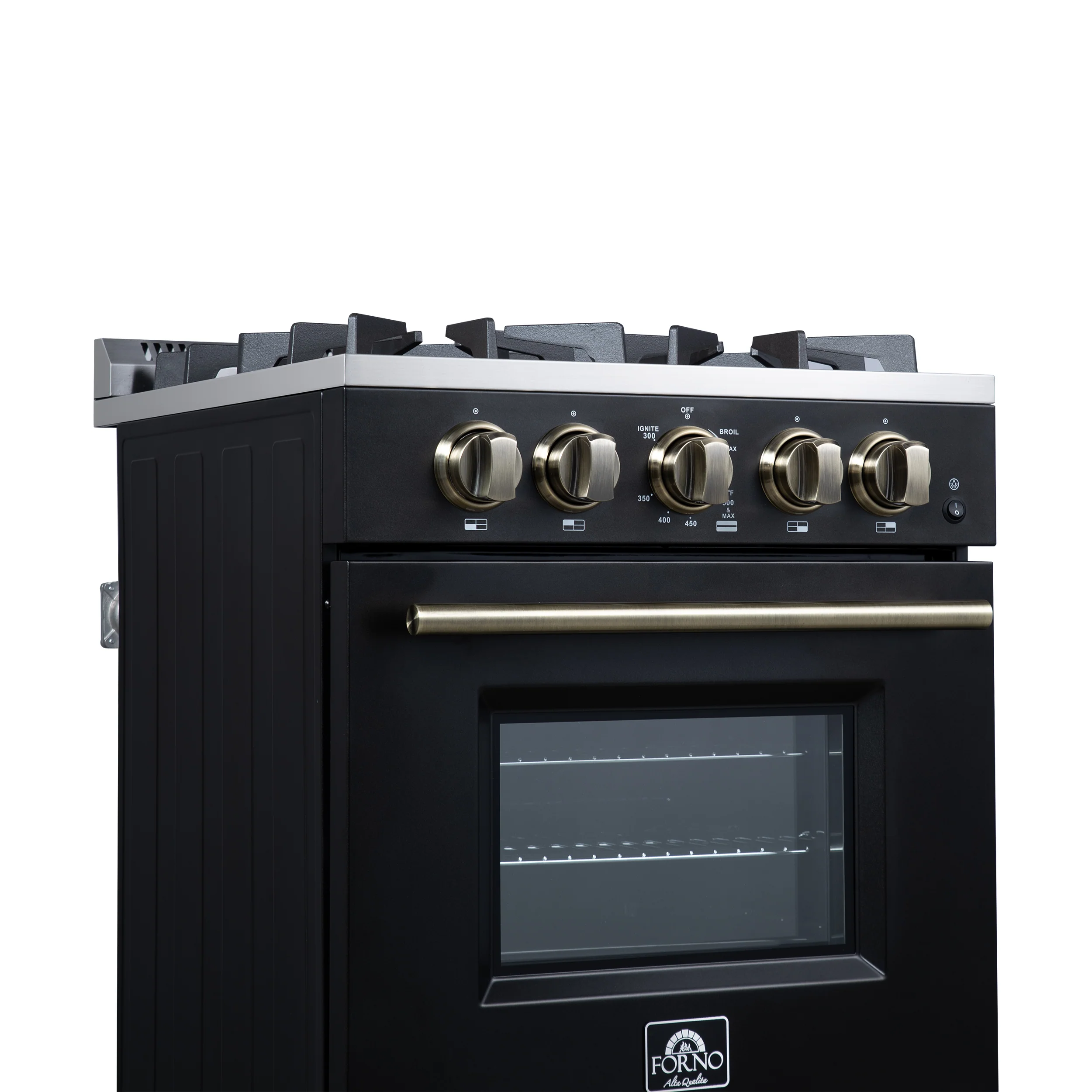 Forno Breno 24 Inch Freestanding Gas Range in Black with Antique Brass, Compact Design - Image 7
