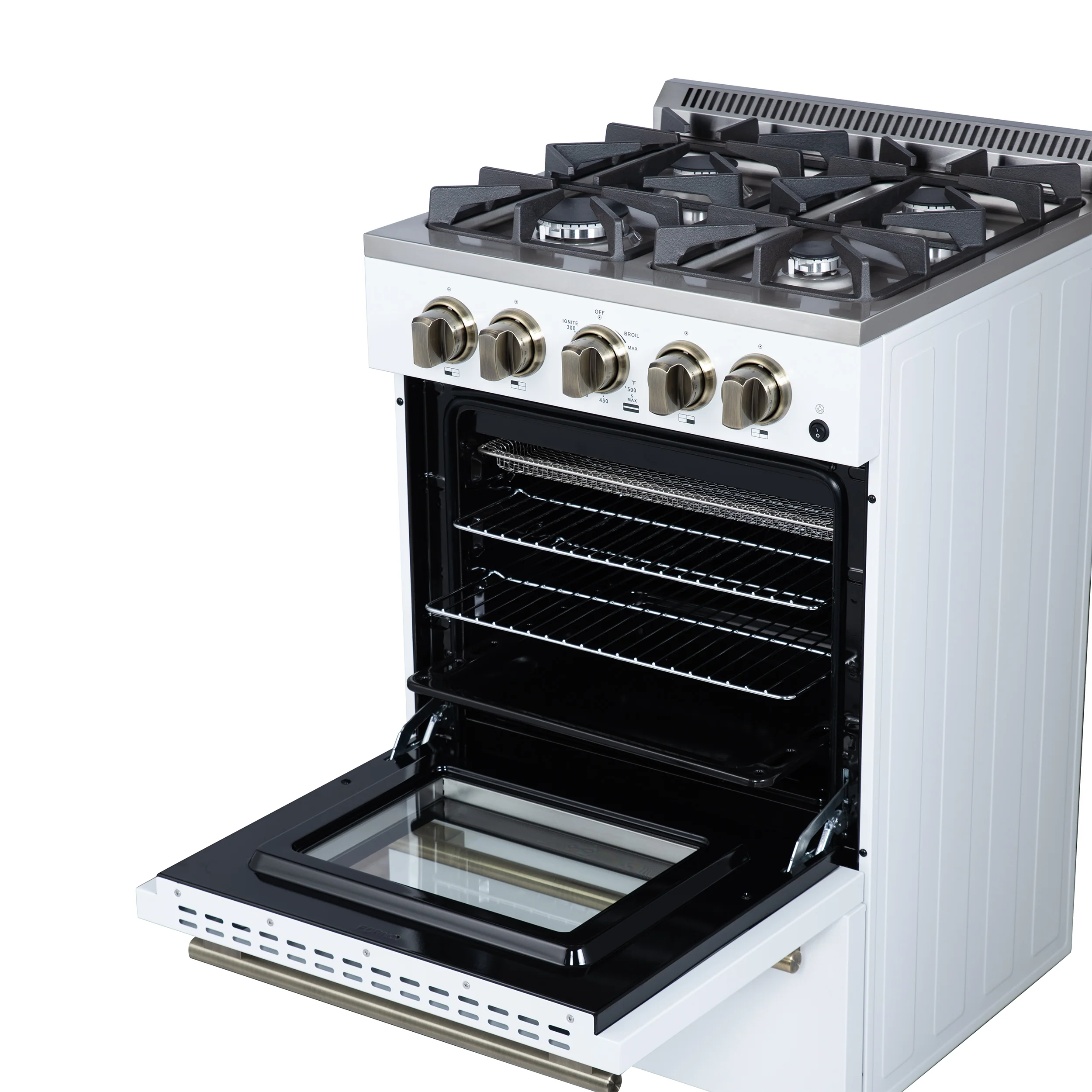 Forno Breno 24 Inch Freestanding Gas Range in White with Antique Brass, Compact Design - Image 16
