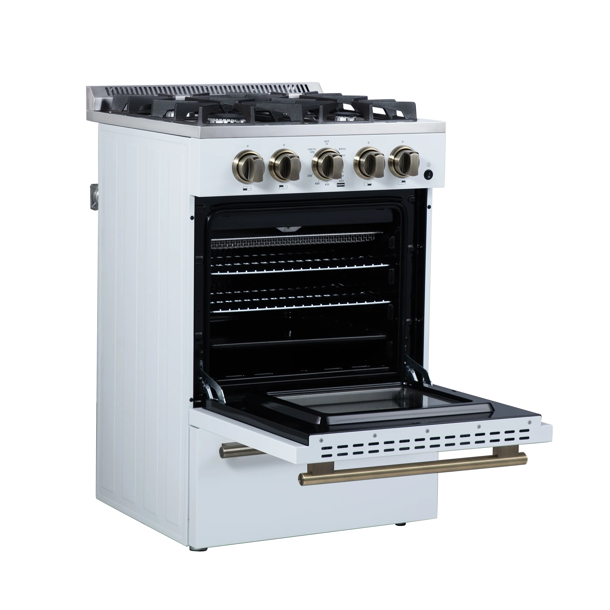 Forno Breno 24 Inch Freestanding Gas Range in White with Antique Brass, Compact Design - Image 9