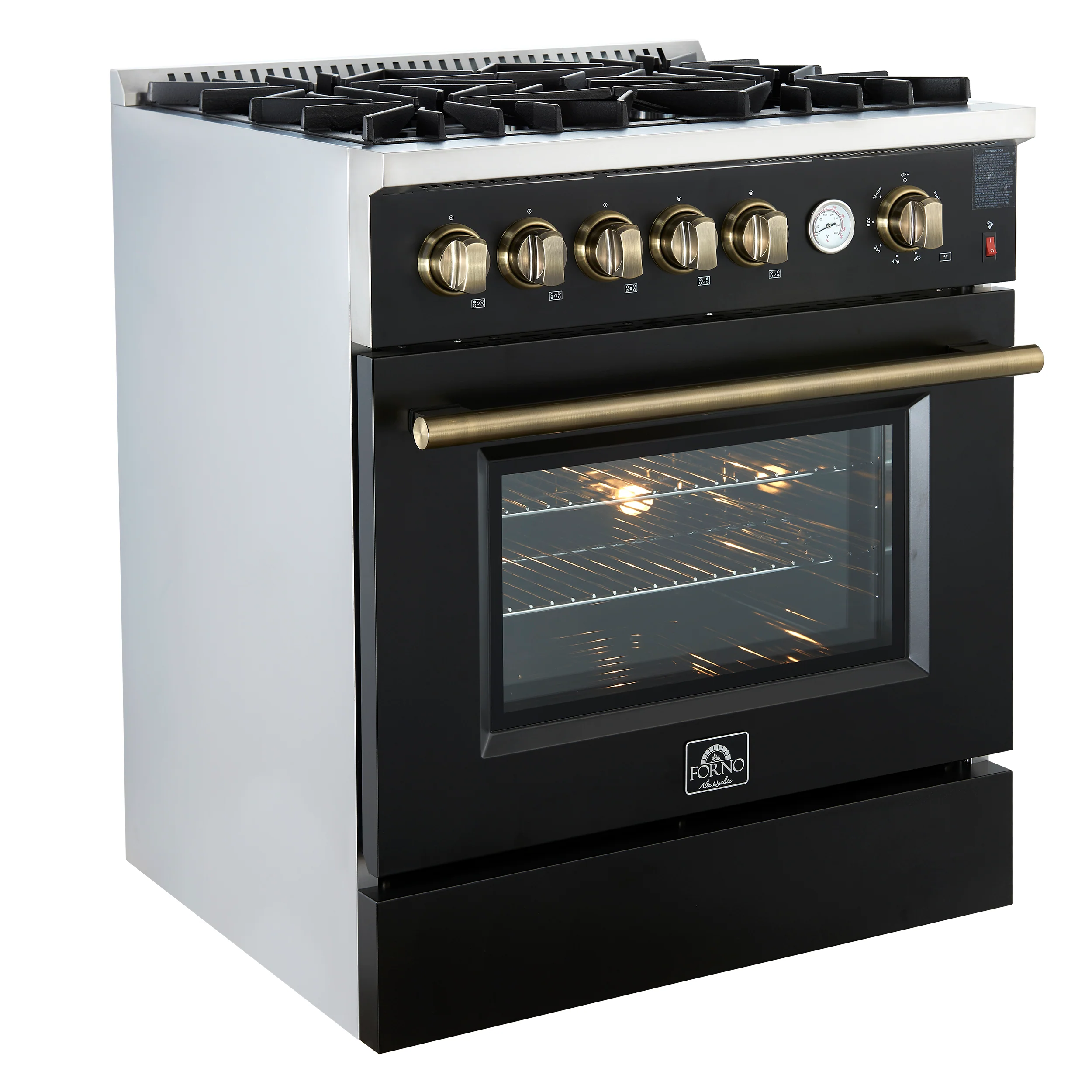 Giovanni 30-inch Gas Range Black & Antique Brass Design, 5 Burners 67,000 BTU, 4.32 cu.ft. Convection Oven - Image 10