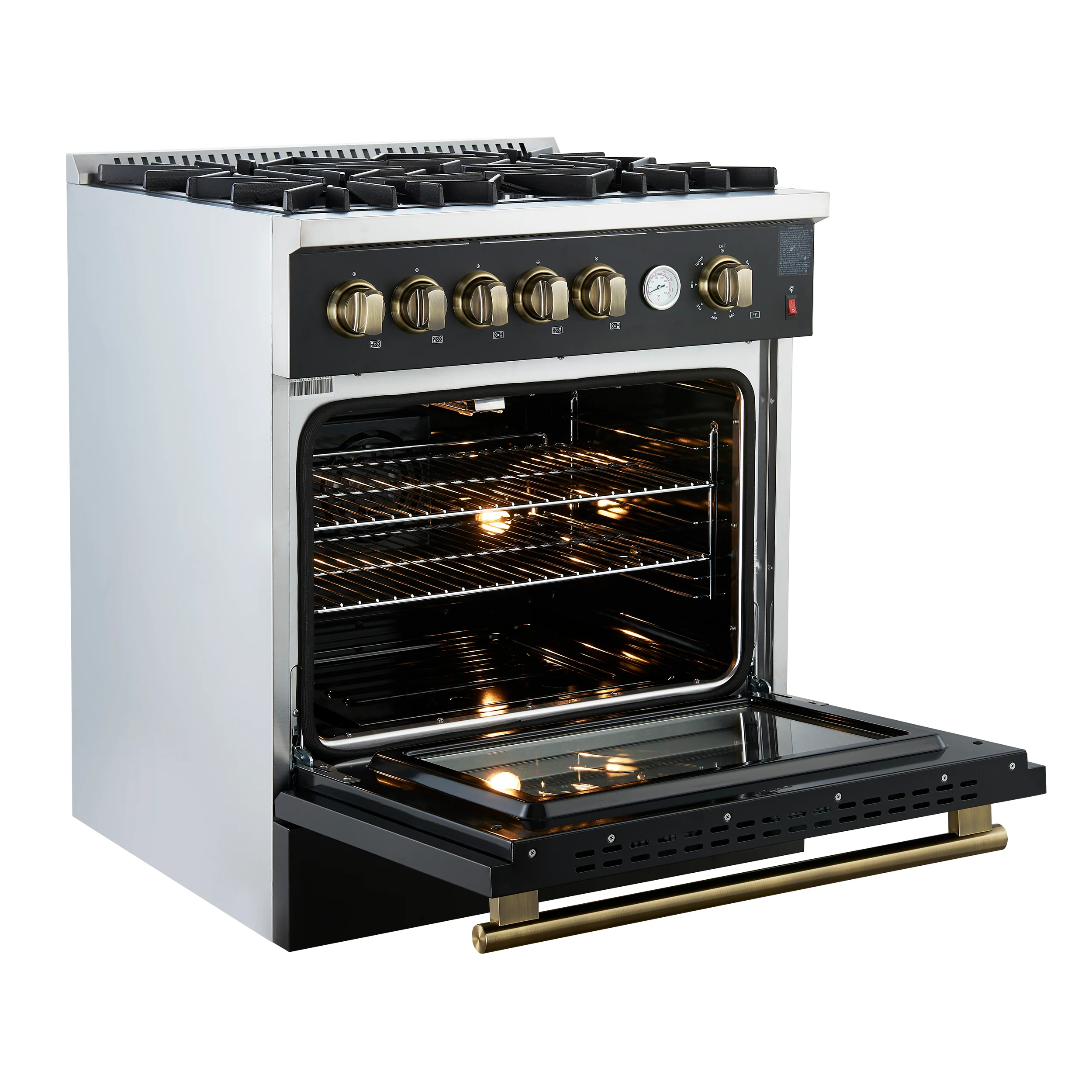 Giovanni 30-inch Gas Range Black & Antique Brass Design, 5 Burners 67,000 BTU, 4.32 cu.ft. Convection Oven - Image 11