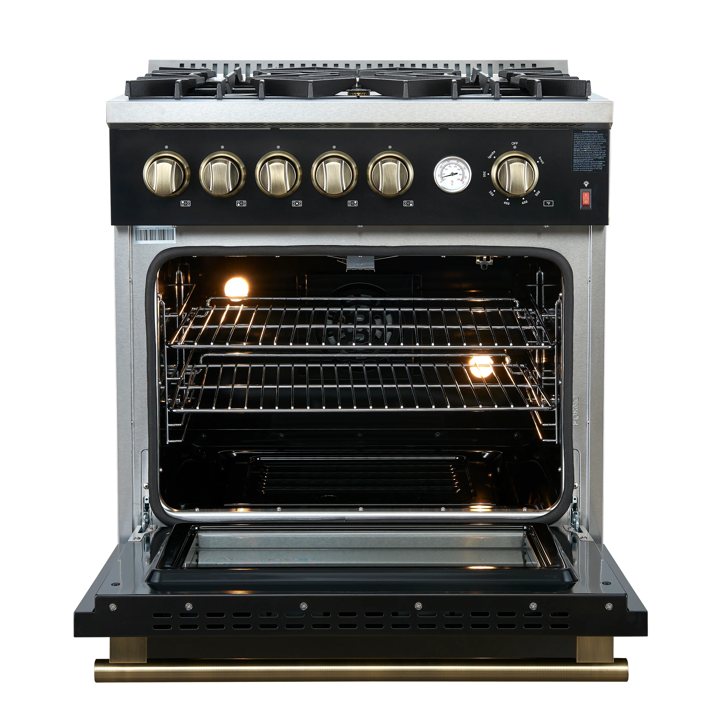 Giovanni 30-inch Gas Range Black & Antique Brass Design, 5 Burners 67,000 BTU, 4.32 cu.ft. Convection Oven - Image 2