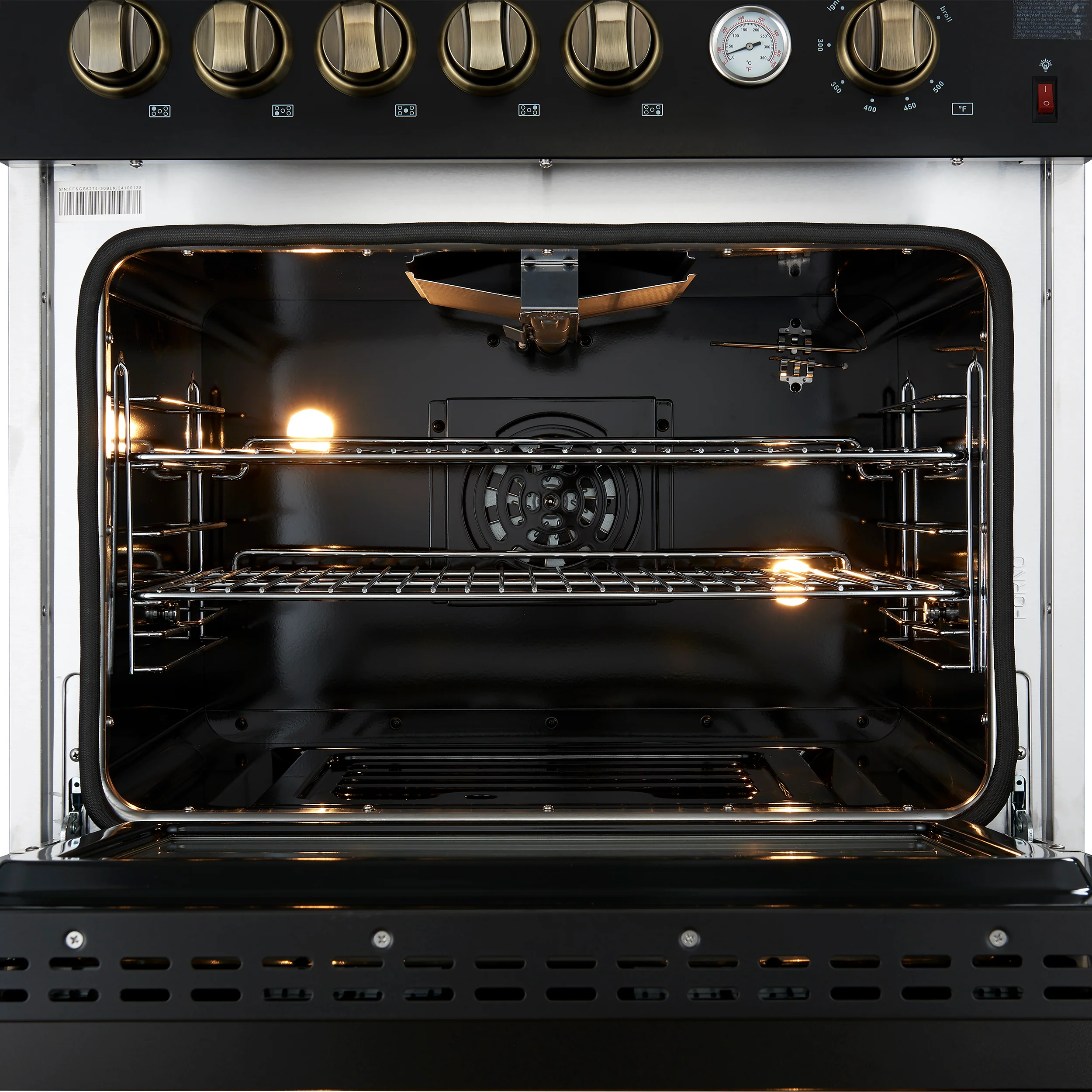 Giovanni 30-inch Gas Range Black & Antique Brass Design, 5 Burners 67,000 BTU, 4.32 cu.ft. Convection Oven - Image 4