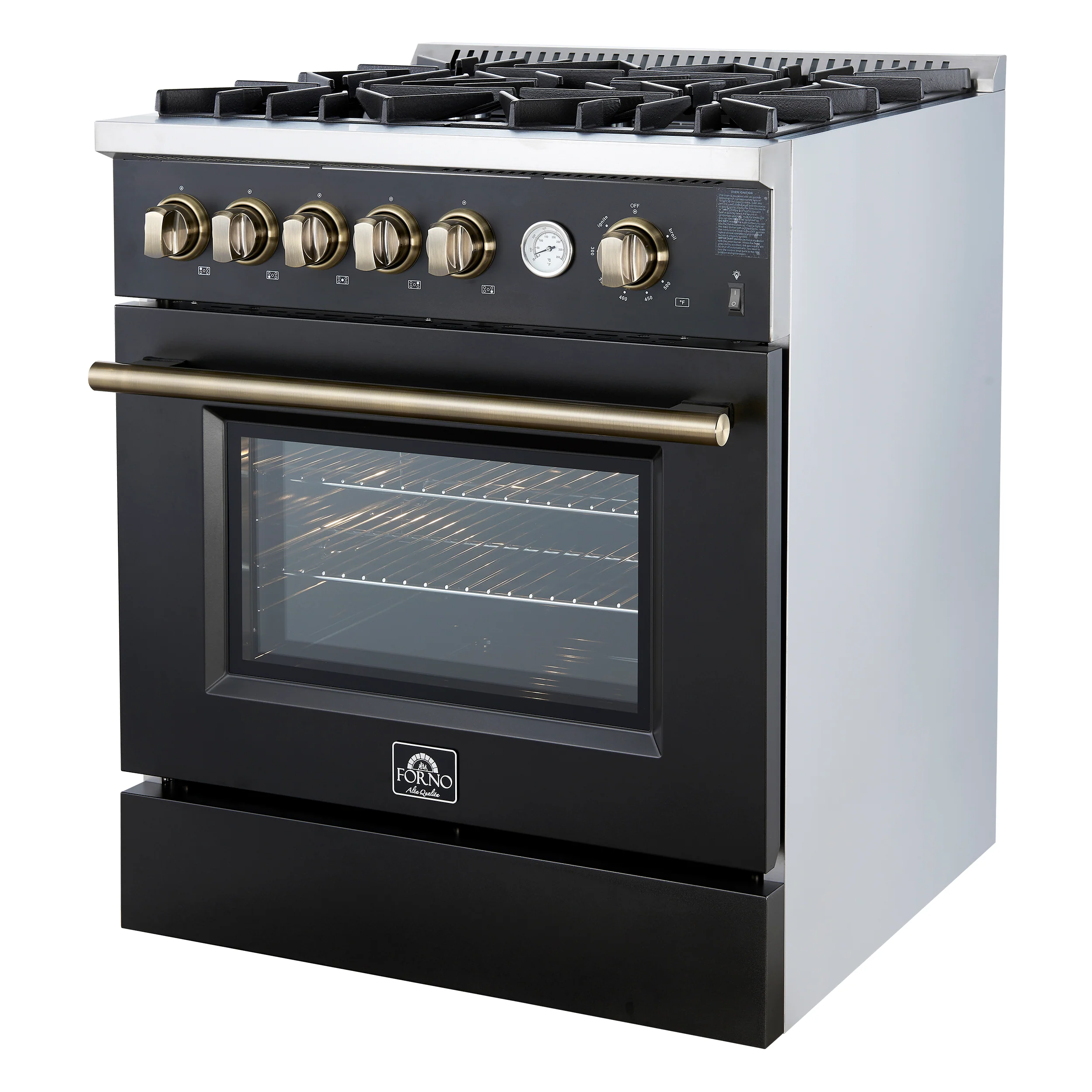 Giovanni 30-inch Gas Range Black & Antique Brass Design, 5 Burners 67,000 BTU, 4.32 cu.ft. Convection Oven - Image 5