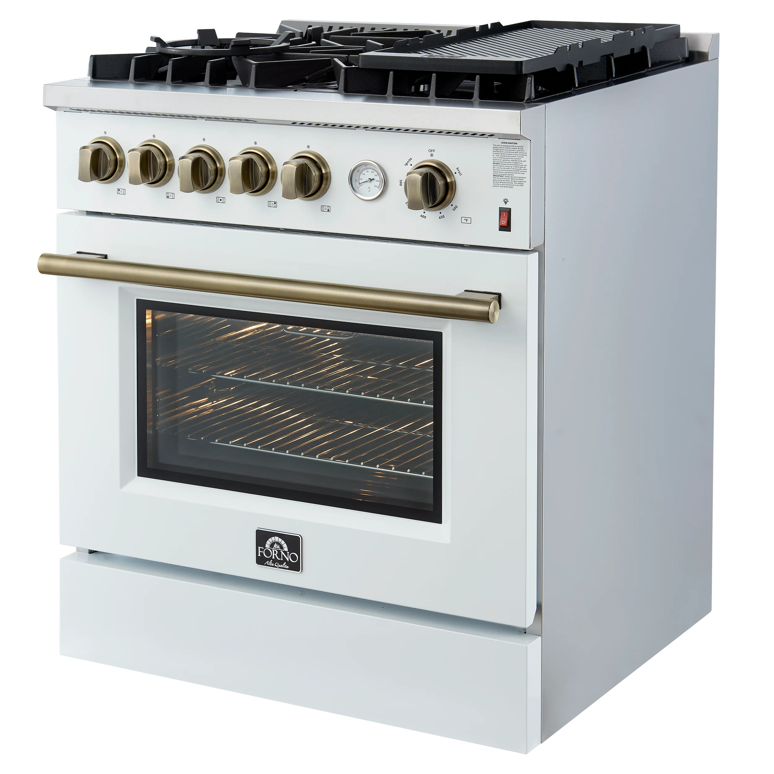 Giovanni 30-inch Gas Range White & Antique Brass Design, 5 Burners 67,000 BTU, 4.32 cu.ft. Convection Oven - Image 11